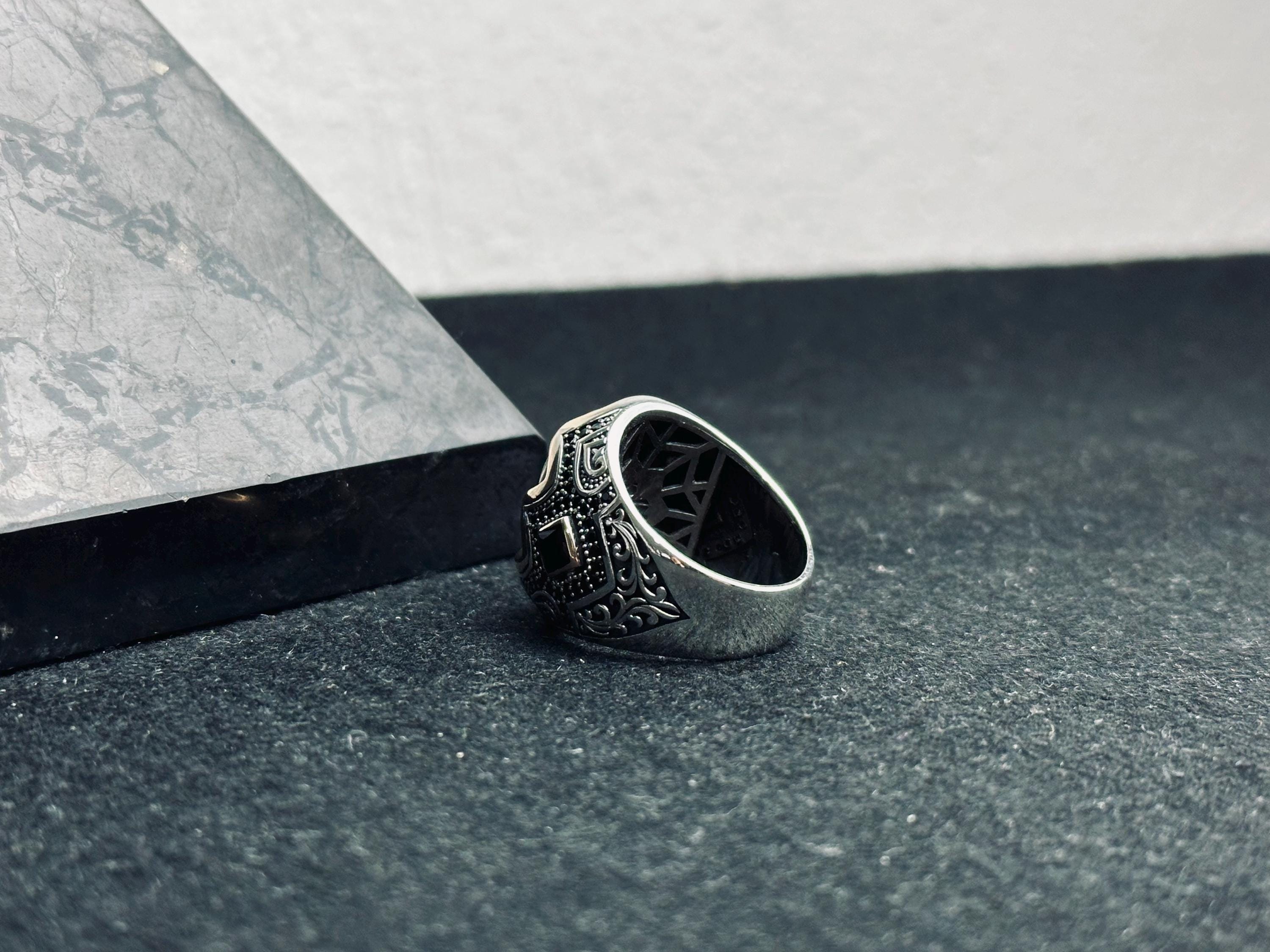 Men's Oxidized Sterling Silver Ring, Black Onyx Gemstone (Handmade)