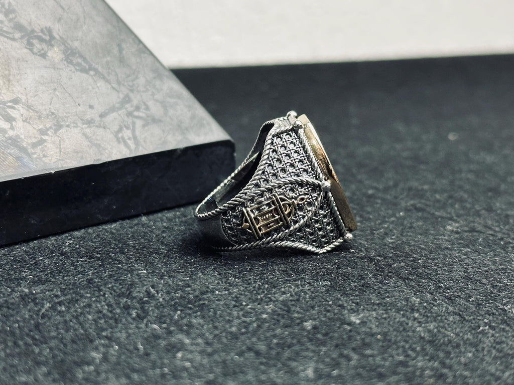 Geometric Men's Silver Ring - Blue Zircon Inset, Handmade