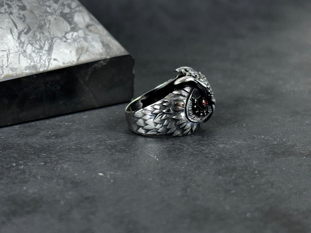 Owl Ring: Sterling Silver, Zircon Eye Detail - Handmade Statement