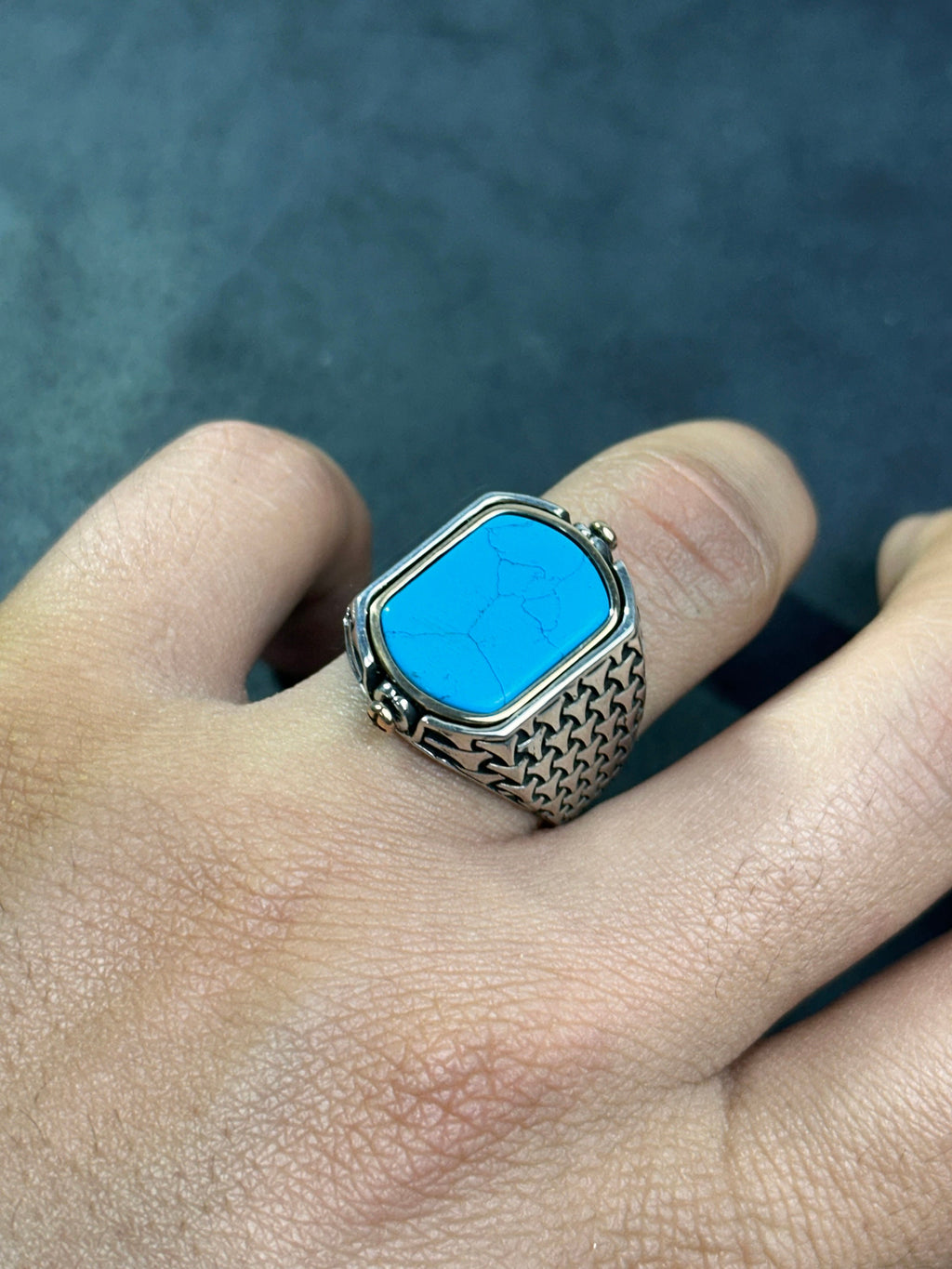Turquoise Men's Ring - Sterling Silver, Square Gemstone
