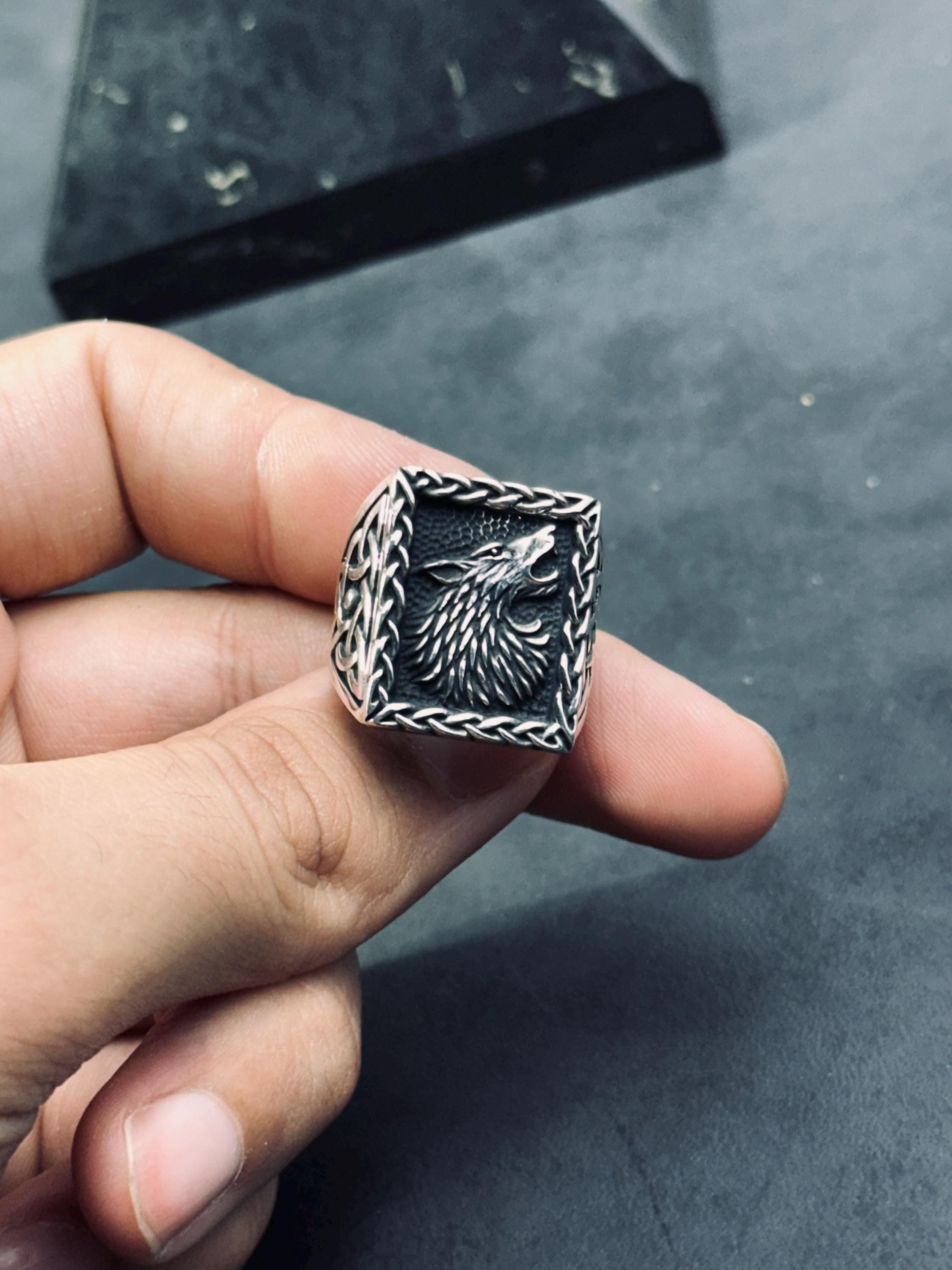 Wolf Ring: Sterling Silver Animal Jewelry (Oxidized, Handmade)