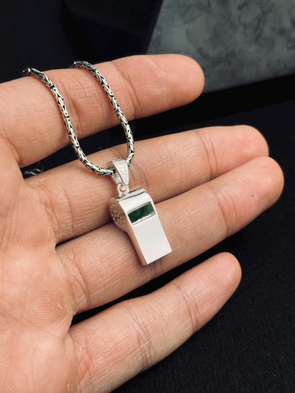 Sterling Silver Whistle Necklace: Dainty Coach Pendant