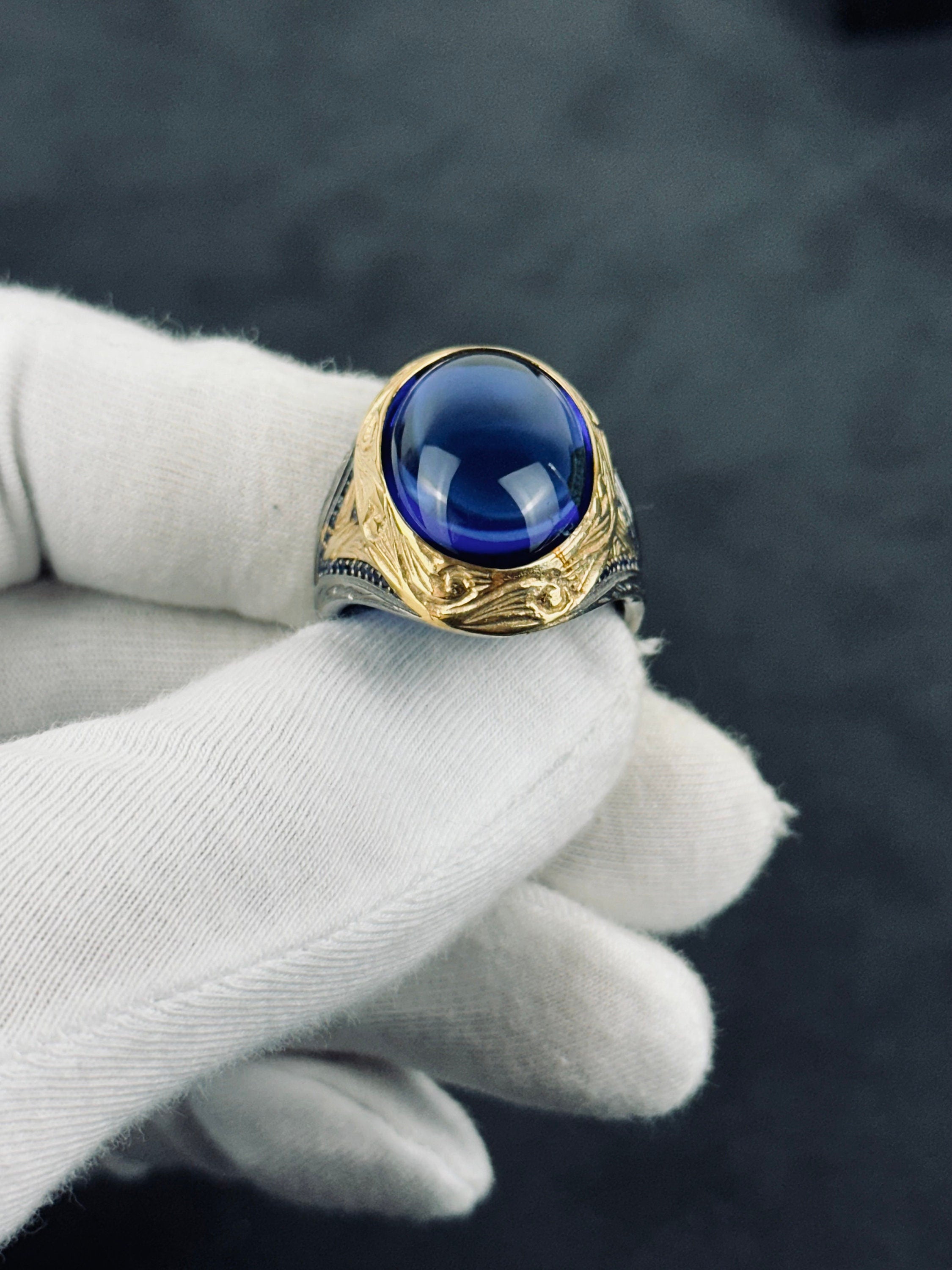 Zircon Statement Ring: Mystic Blue Oval - Sterling Silver