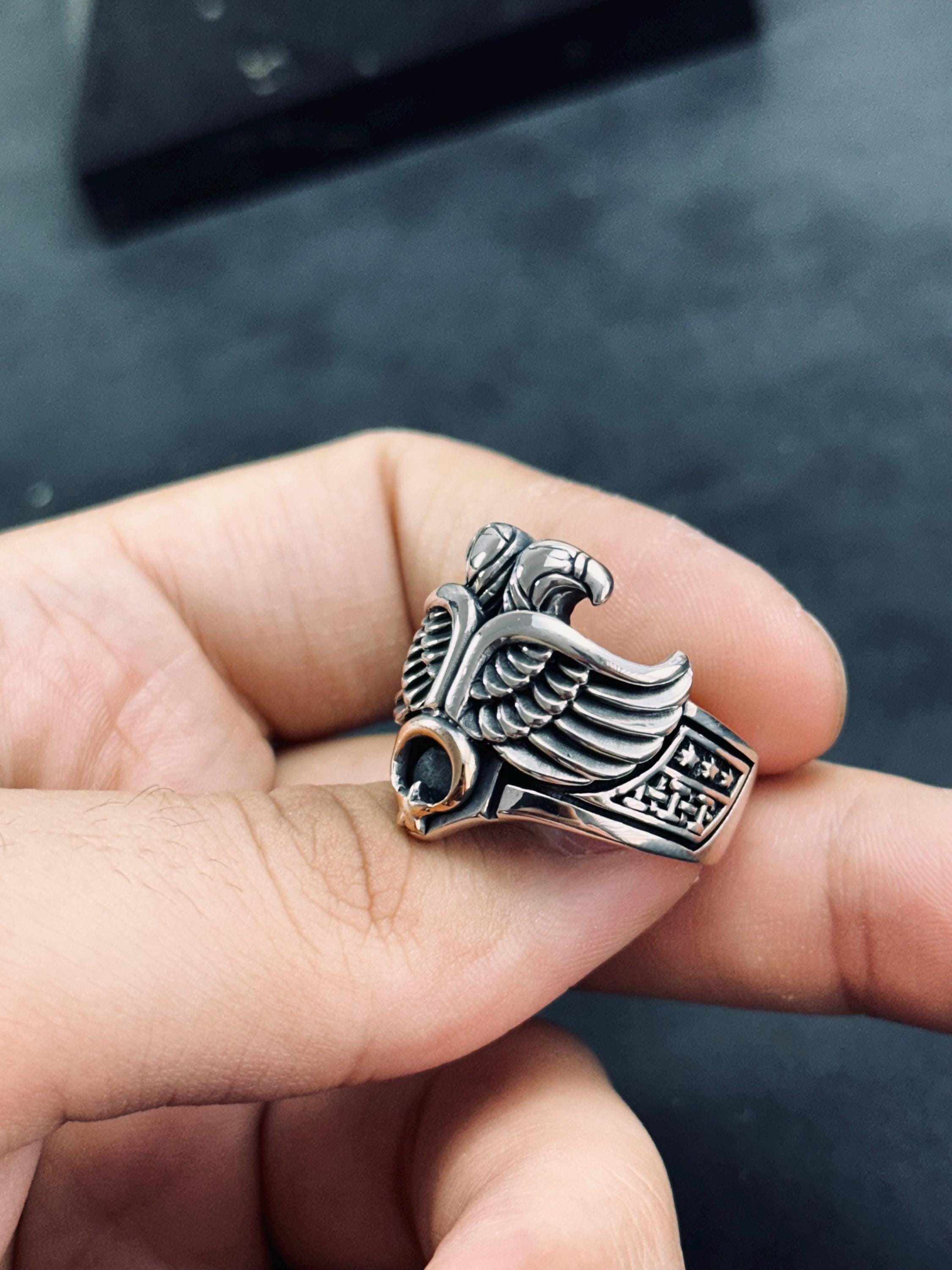 Sterling Silver Eagle Ring: Double-Headed Design - Bold Statement