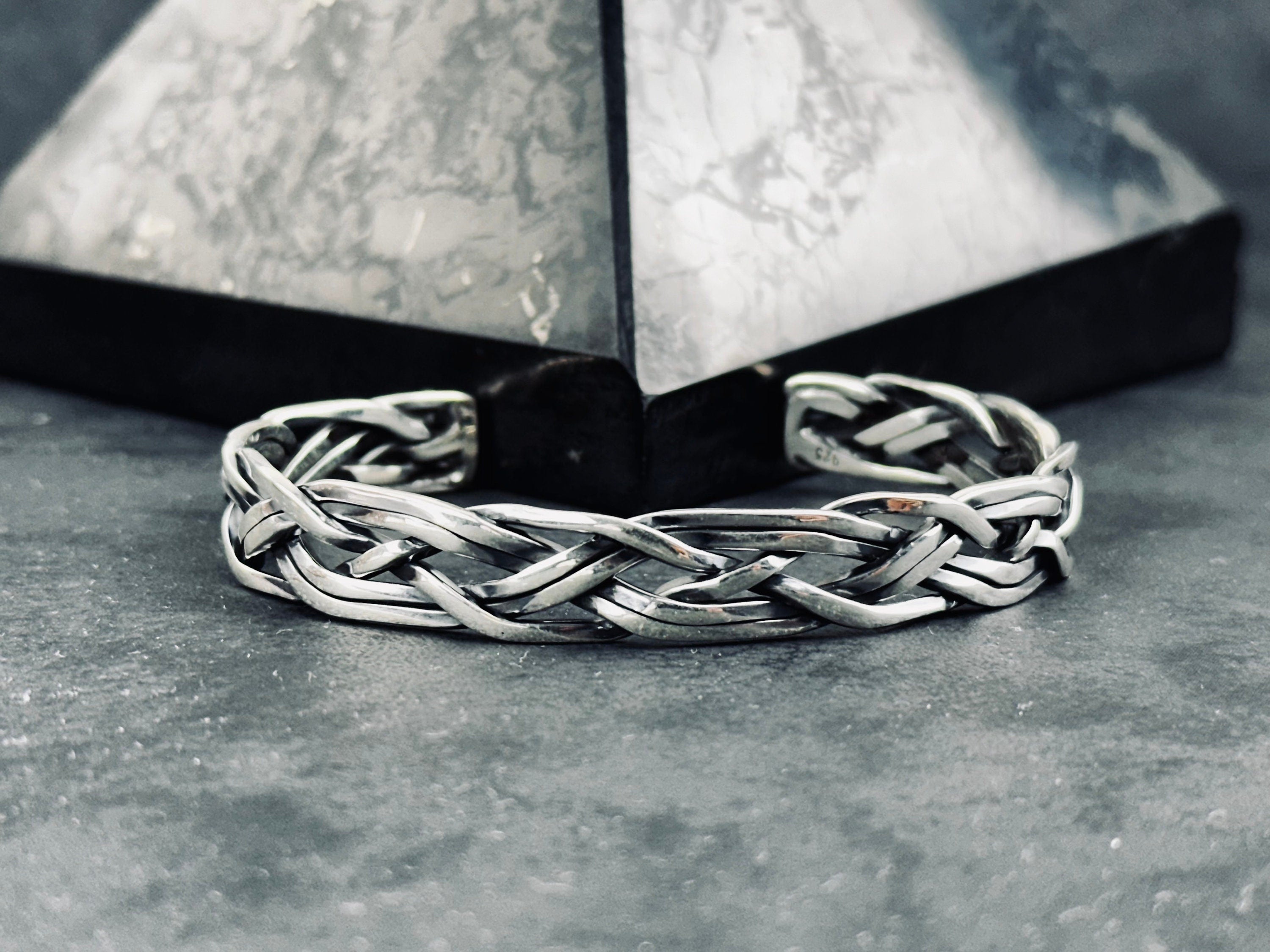 Warrior Style Silver Bracelet, Knitted Sterling (Handmade, Men's)