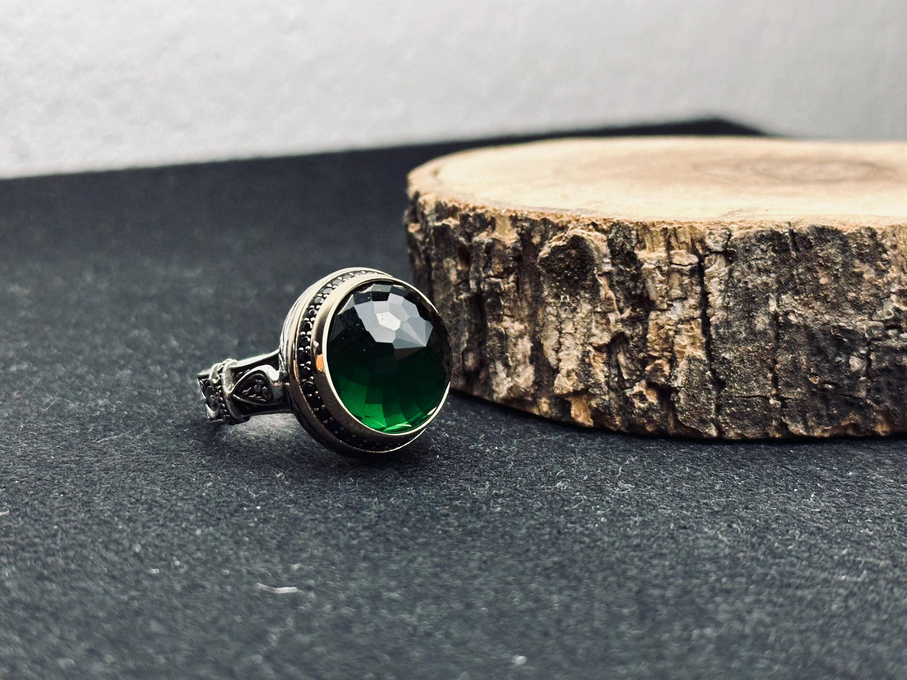 Emerald Ring: Men’s Sterling Silver Ottoman Style (Handmade)