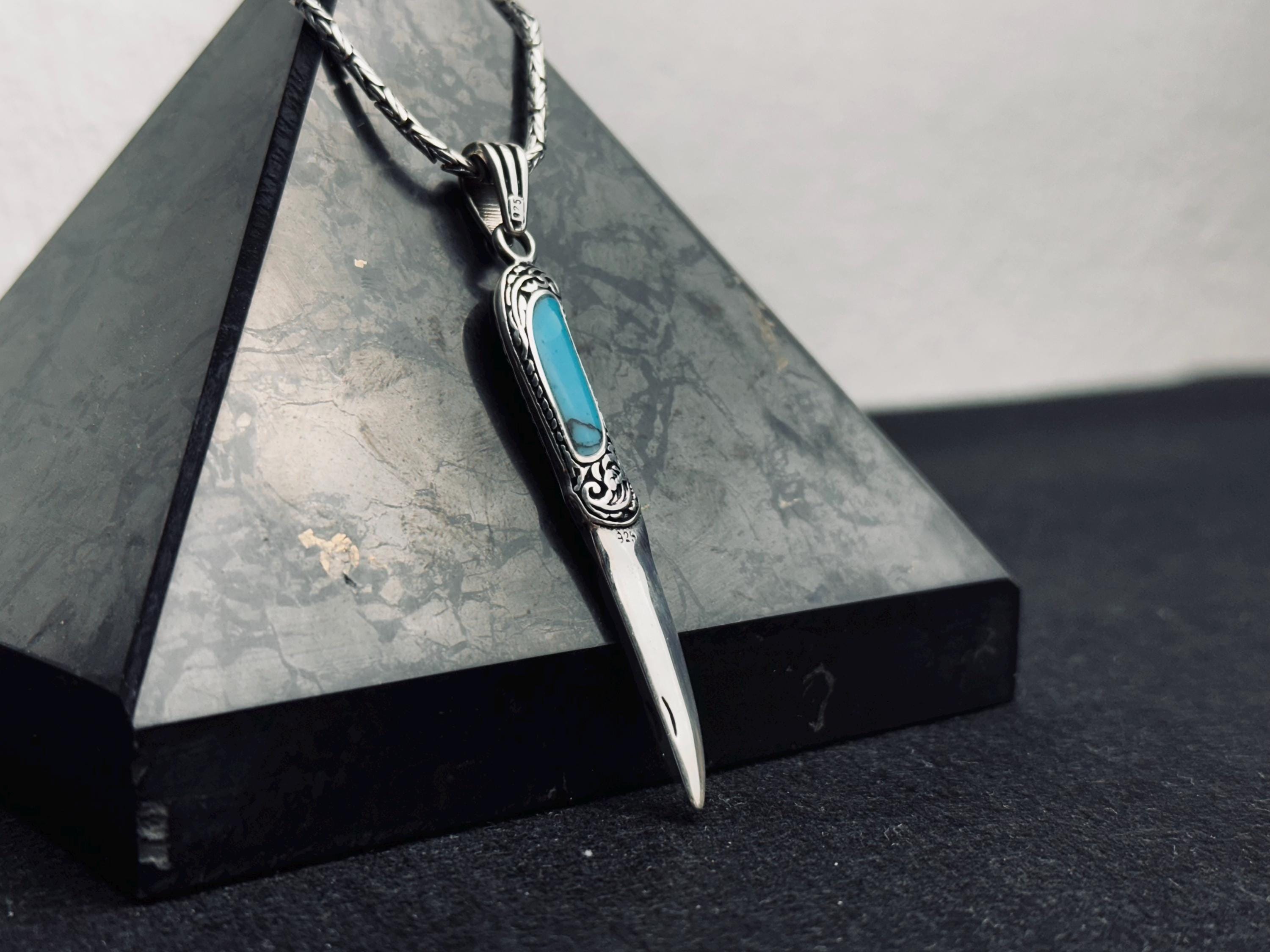 Silver Sword Necklace: Turquoise Dagger Pendant (Chain Length Options)