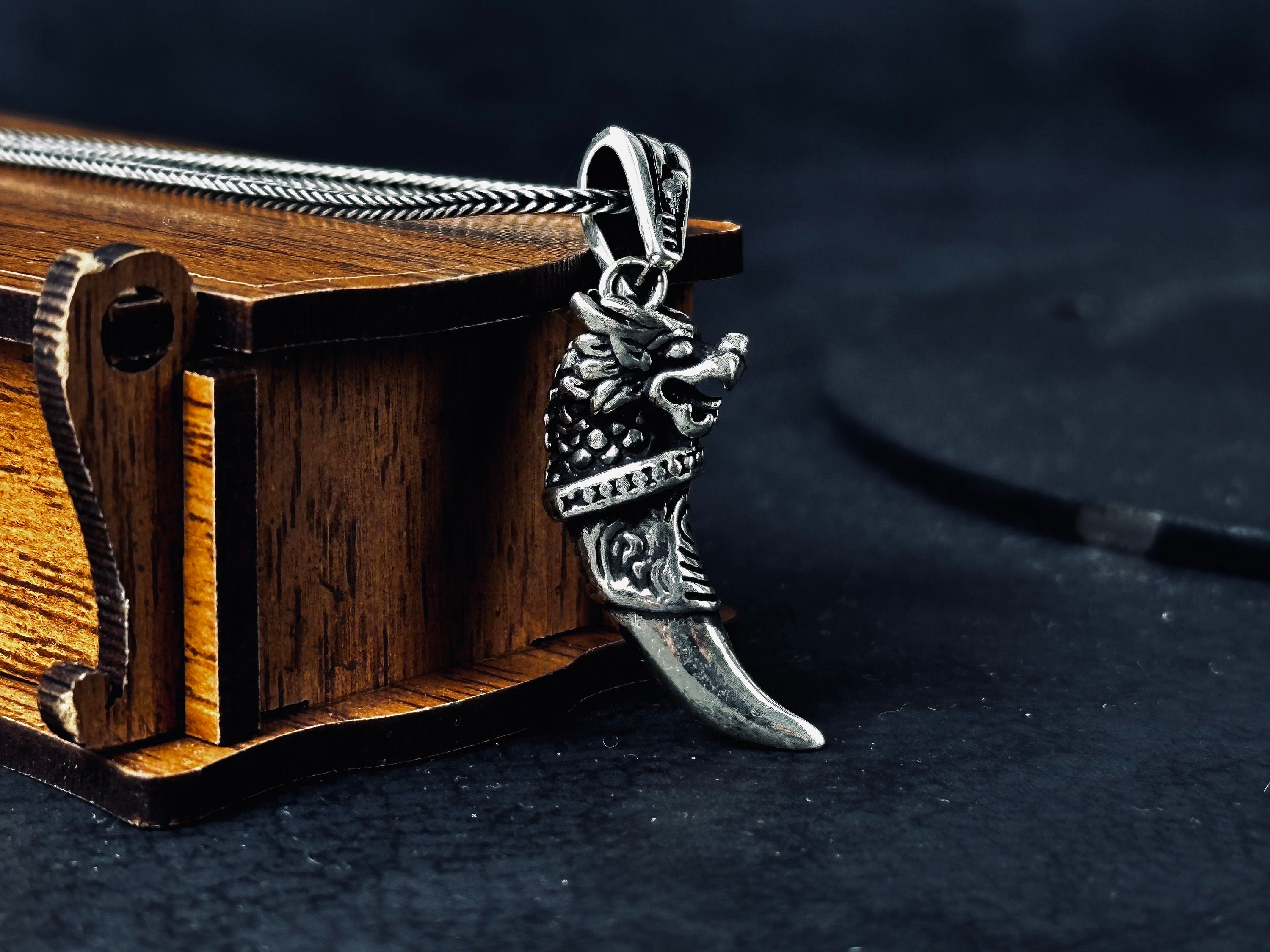 Silver Dragon Necklace: Chinese Dragontooth Pendant