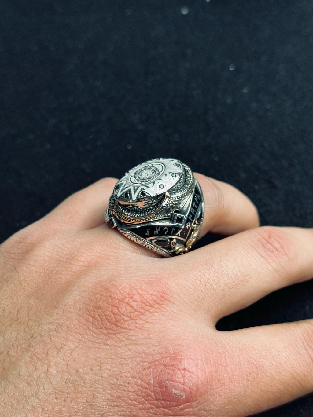 Sterling Silver Seal of Solomon Ring, Ottoman Ethnic Engraved Men Ring, Islamic Symbol Jewelry, Bold Statement Signet Ring, Ramadan Gift