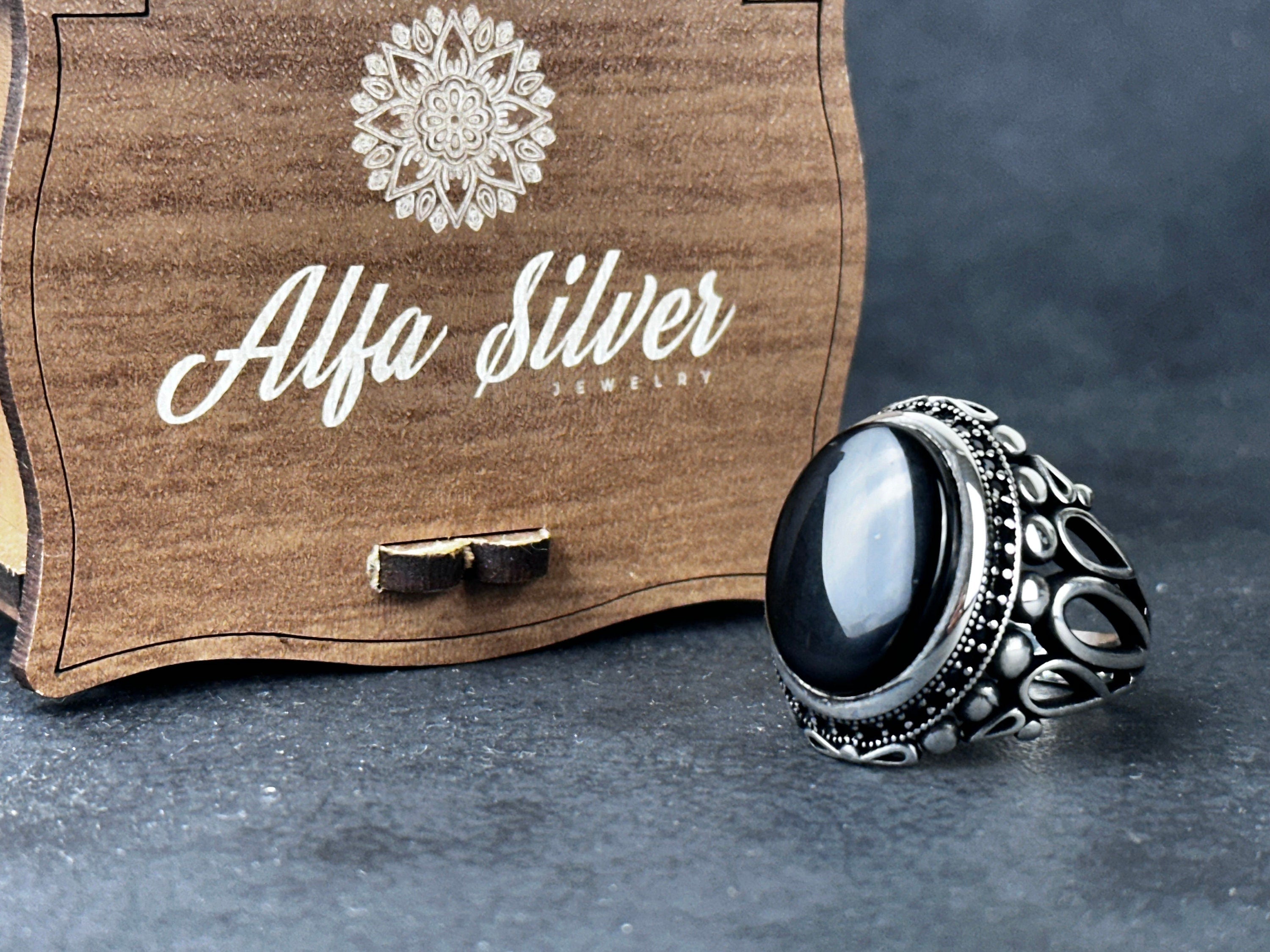 Natural Onyx Silver Ring - Handmade Bold Statement Jewelry