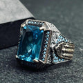 Aquamarine Ring: Men's Sterling Silver Square Cut (Handmade Turkish)