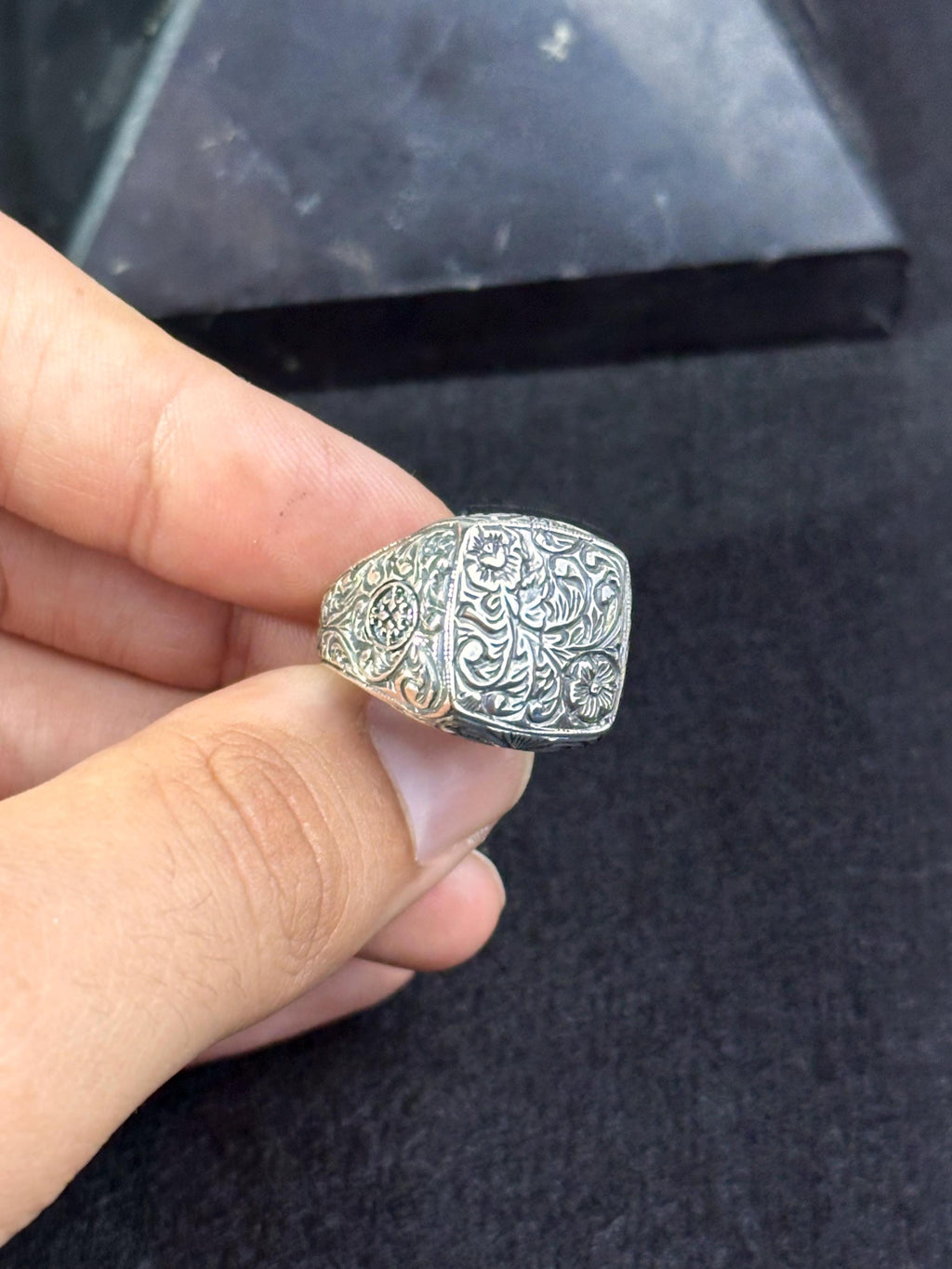 Men's Silver Ring: Engraved Tree Bark Style - Handmade 925 Sterling