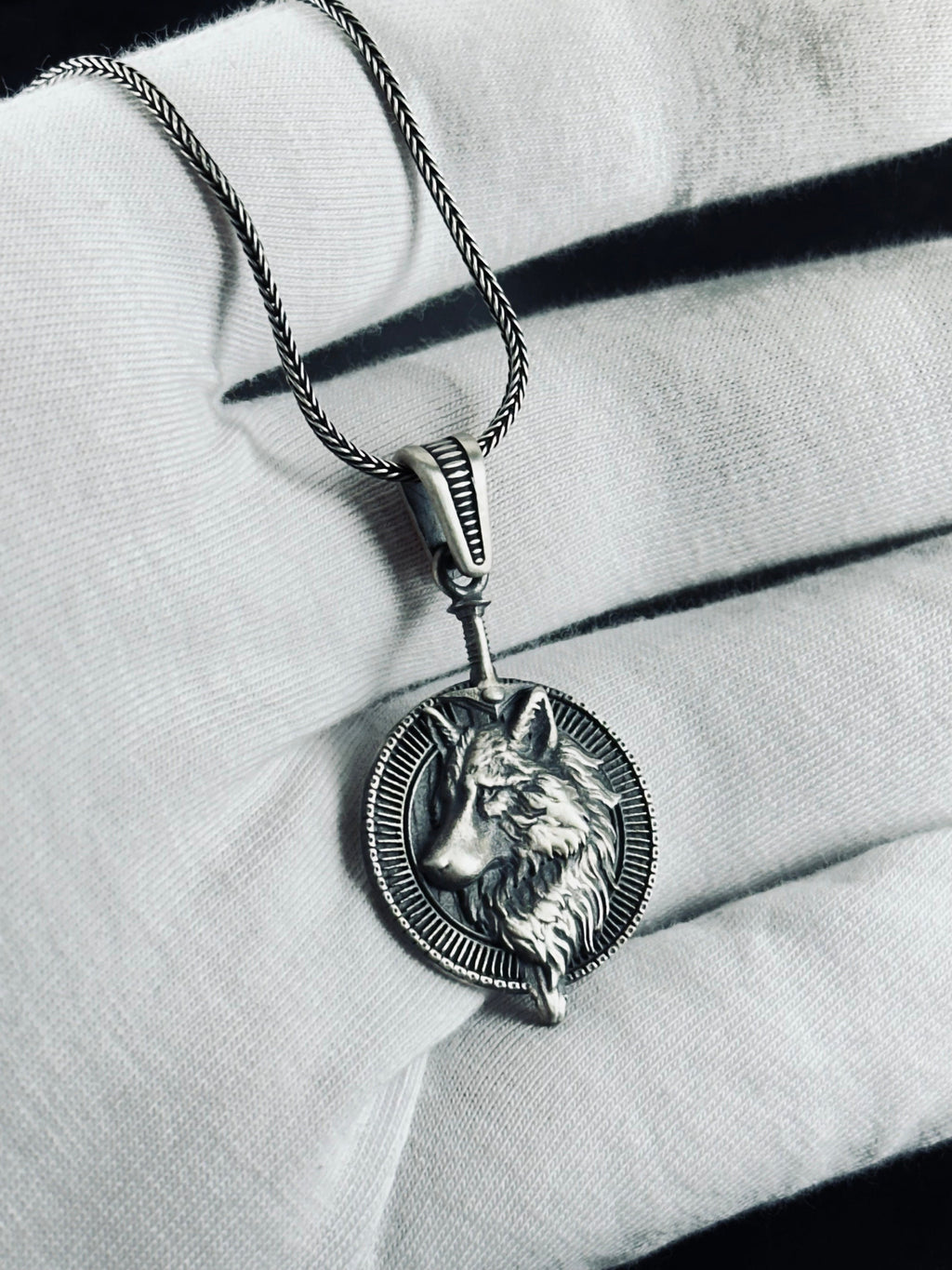 Silver Wolf Charm Necklace - Detailed Handmade Pendant