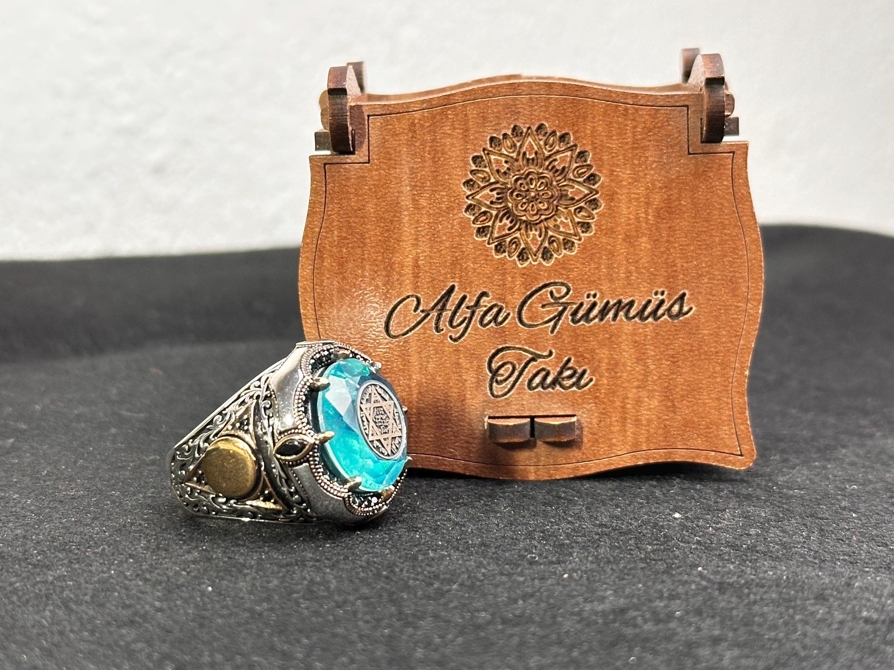 Sterling Silver Seal of Solomon Ring: Paraiba Tourmaline Gemstone