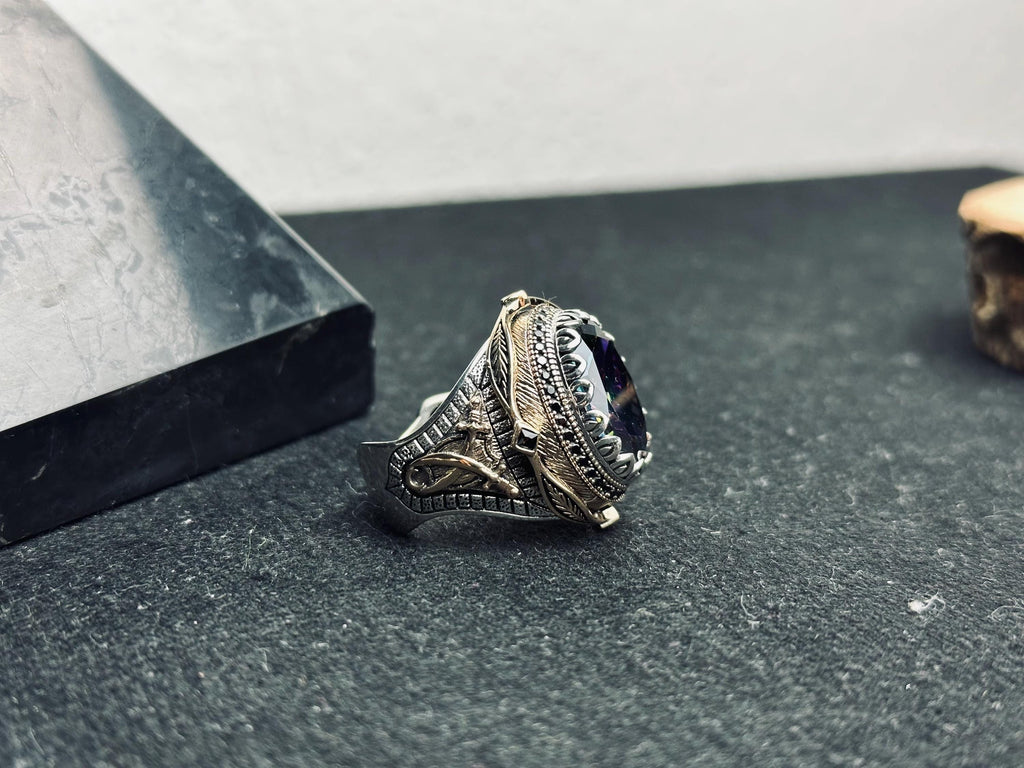 Mystic Topaz Ring: Oval Sterling Silver, Boho Men's Jewelry