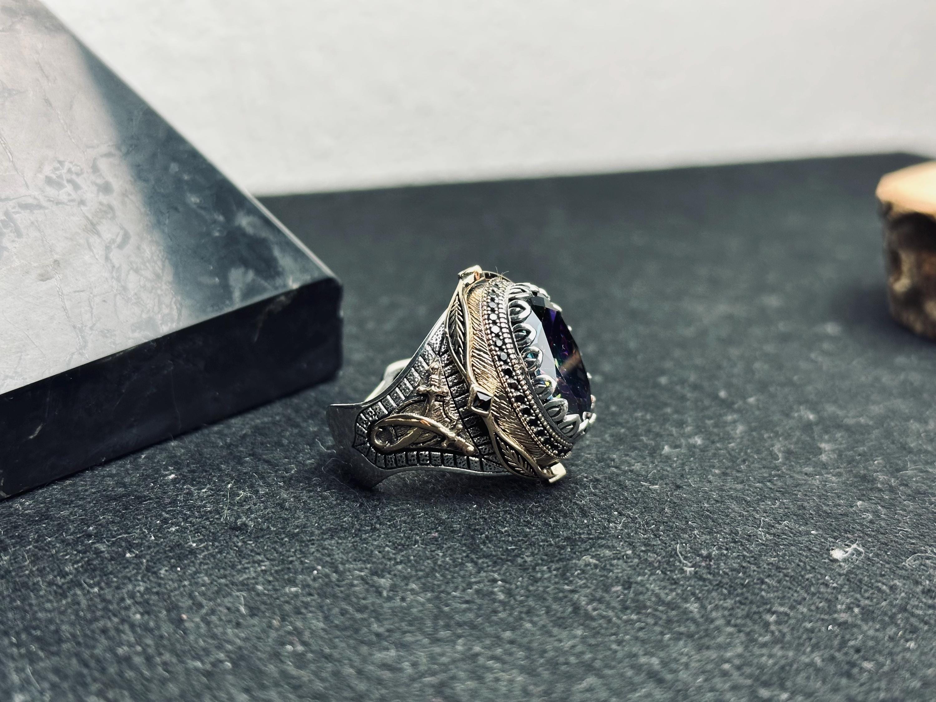 Mystic Topaz Ring: Oval Sterling Silver, Boho Men's Jewelry