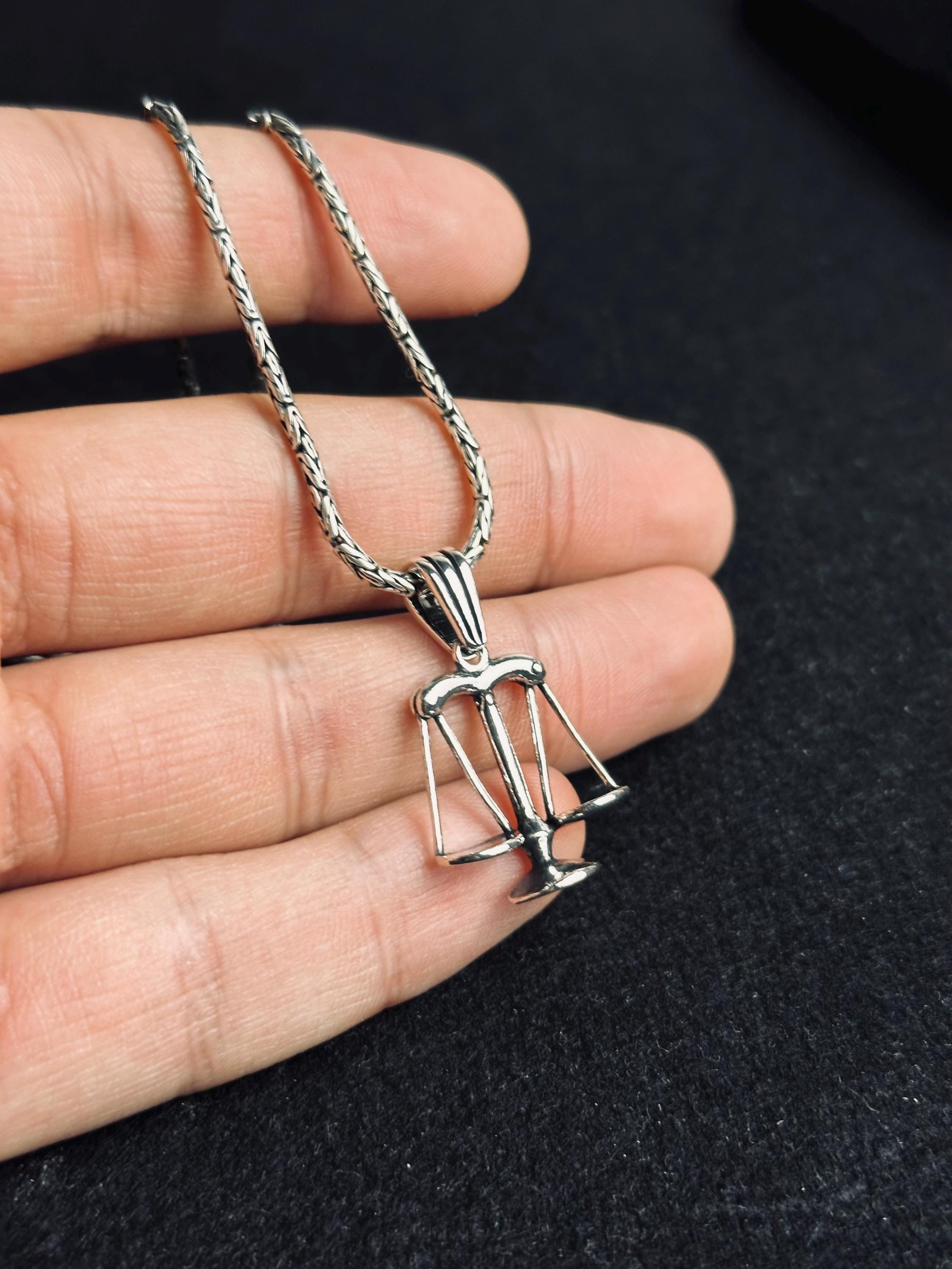 Libra Zodiac Necklace, Sterling Silver Minimalist Pendant (Adjustable Chain)