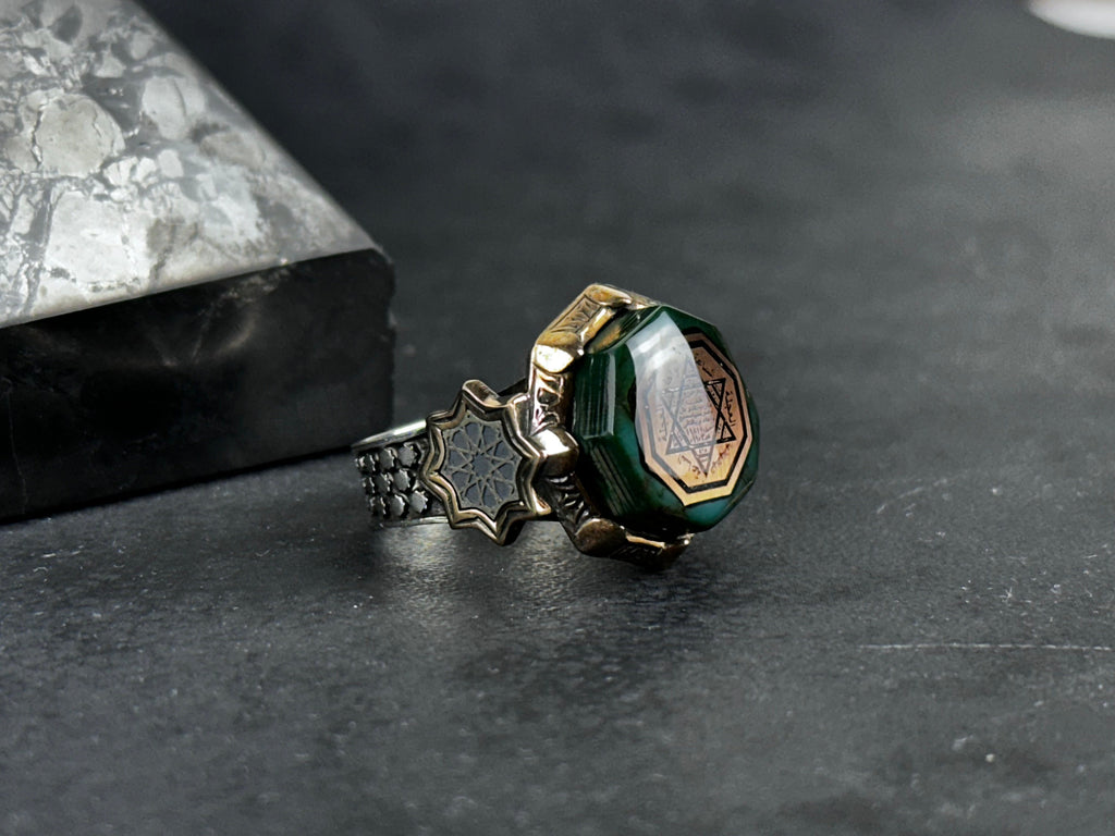 Seal of Solomon Ring: Spiritual Sterling Silver (Kehribar Gemstone)