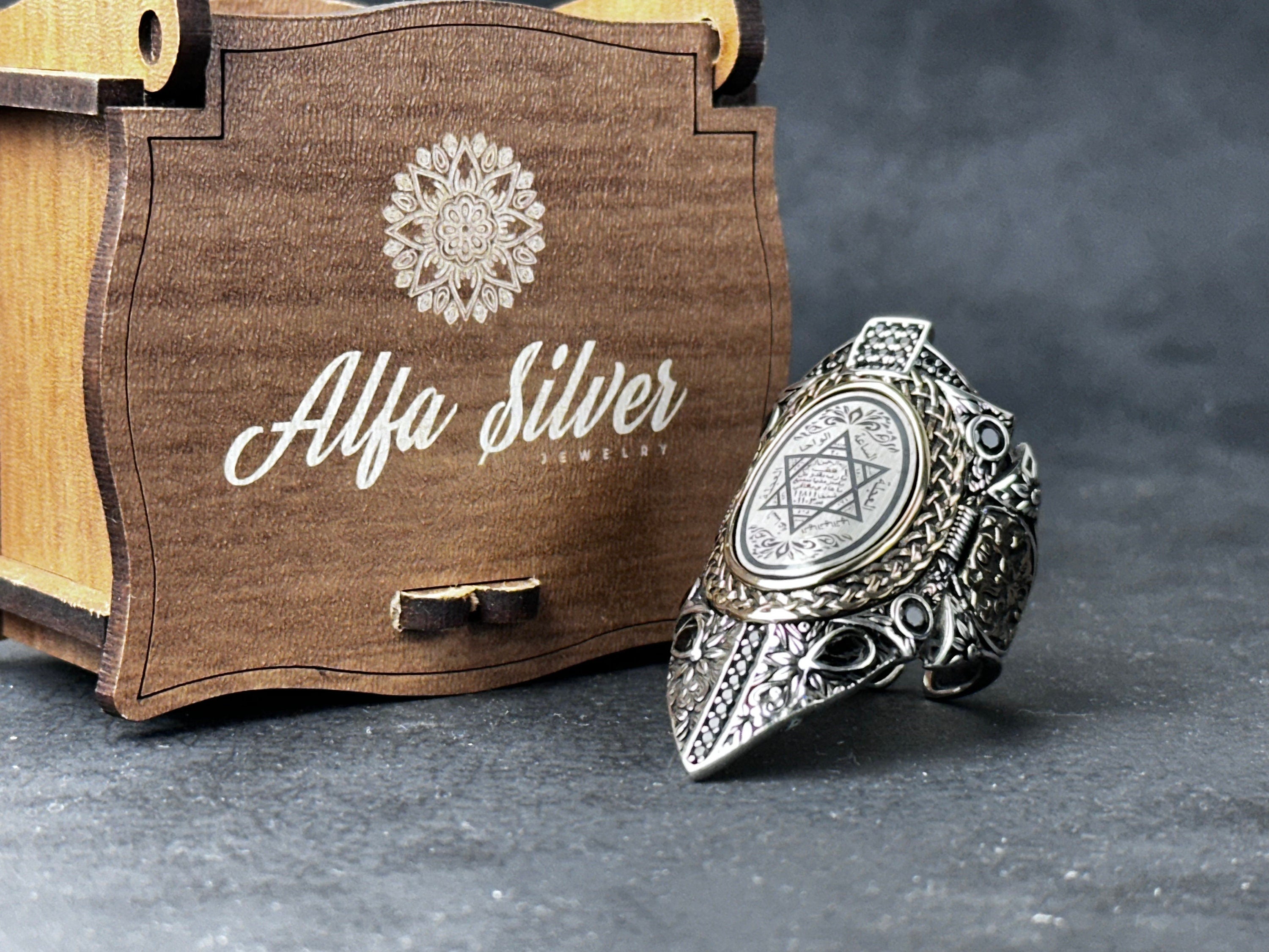 Sterling Silver Solomon's Seal Ring - Adjustable Zihgir Statement