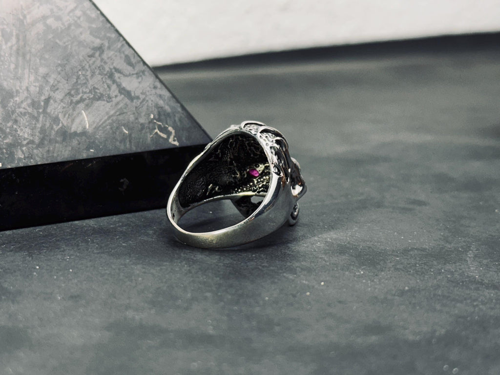 Skull Ring: Gothic Sterling Silver - Cubic Zirconia Accent