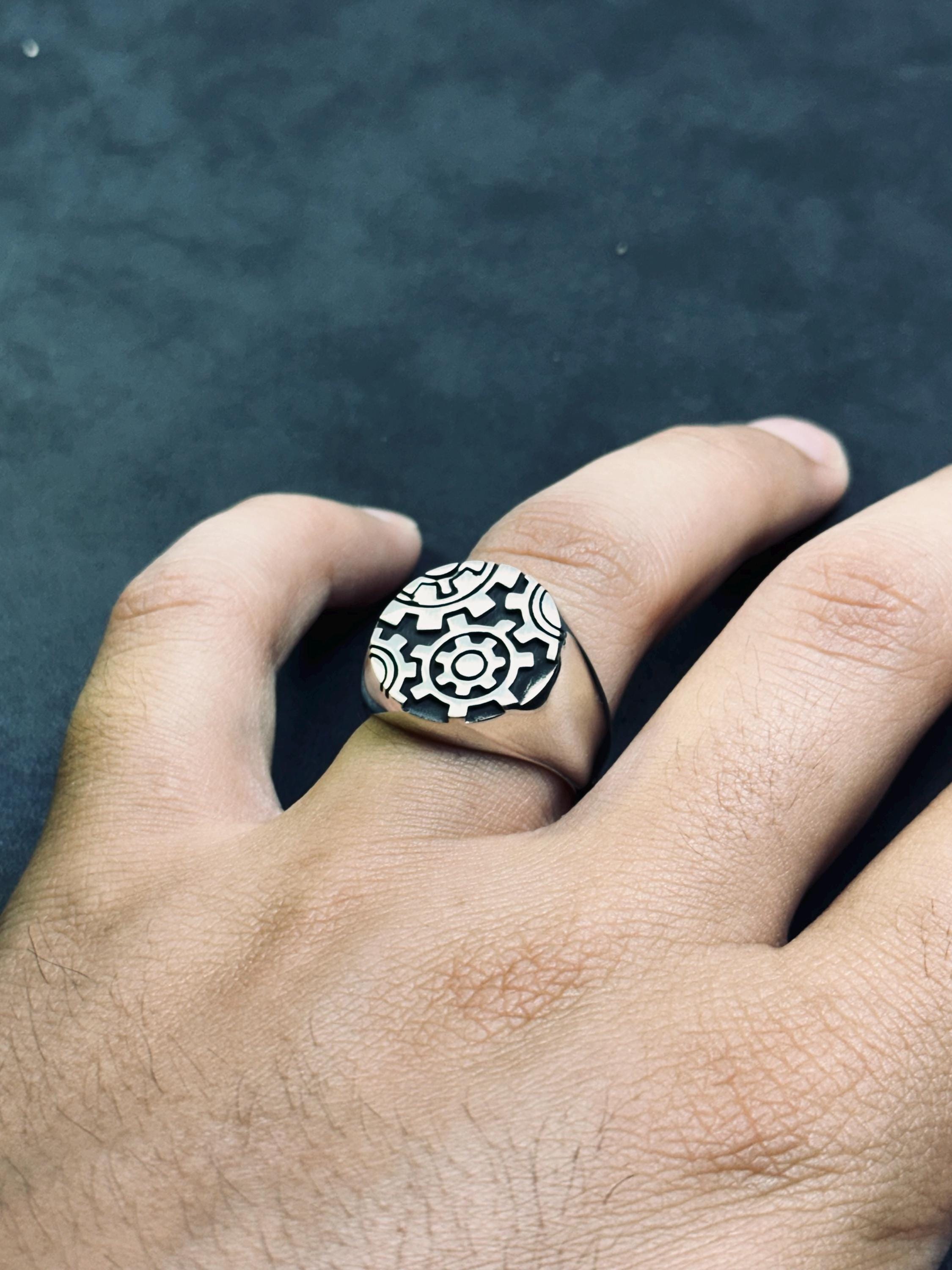 Gearwheel Ring: Men's Sterling Silver Statement (Handmade Sizes)