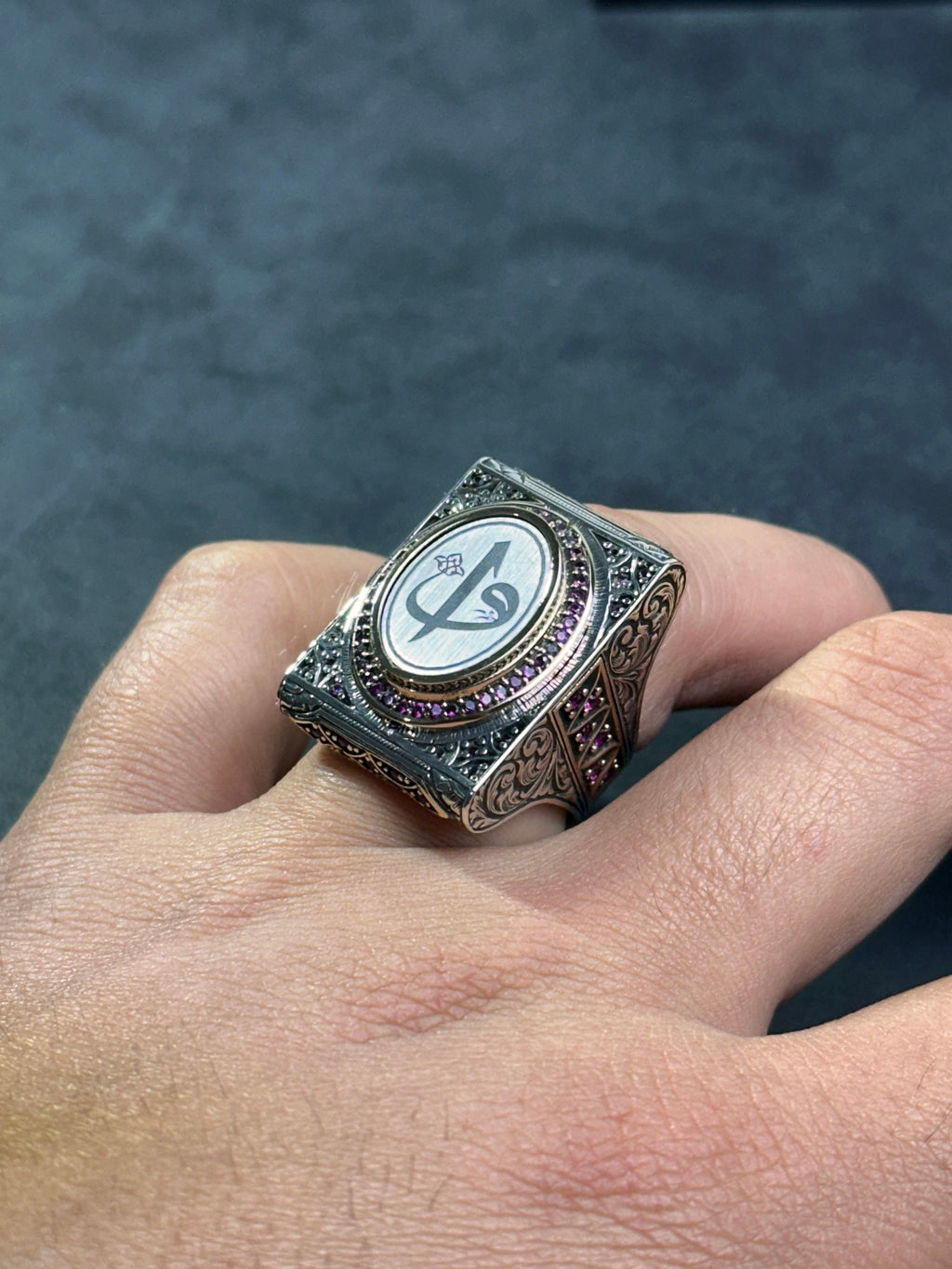 Elif Vav Ring: Sterling Silver Arabic Calligraphy, Oversized