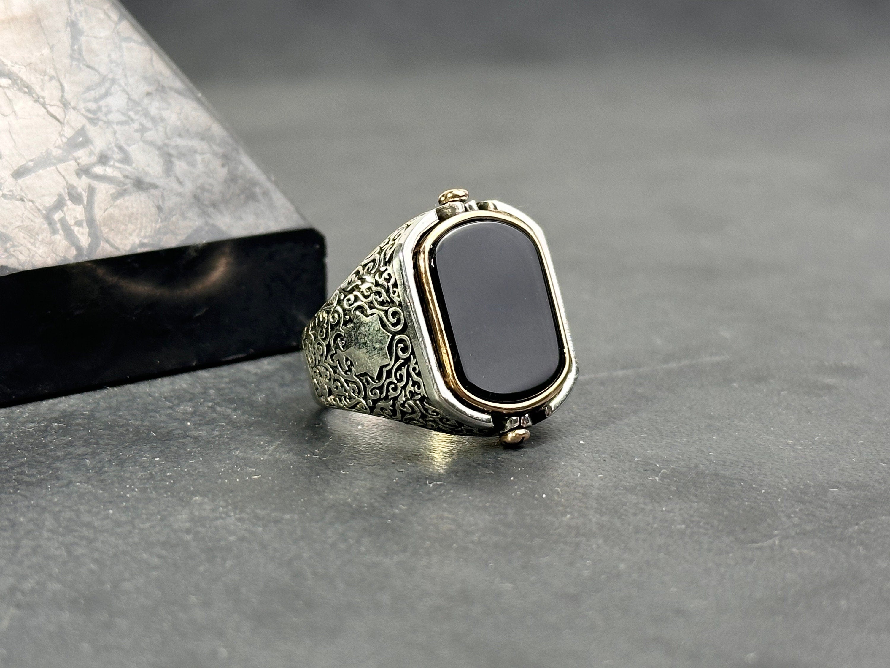 Changeable Sterling Silver Ring: Onyx and Star of David (Men's Size)