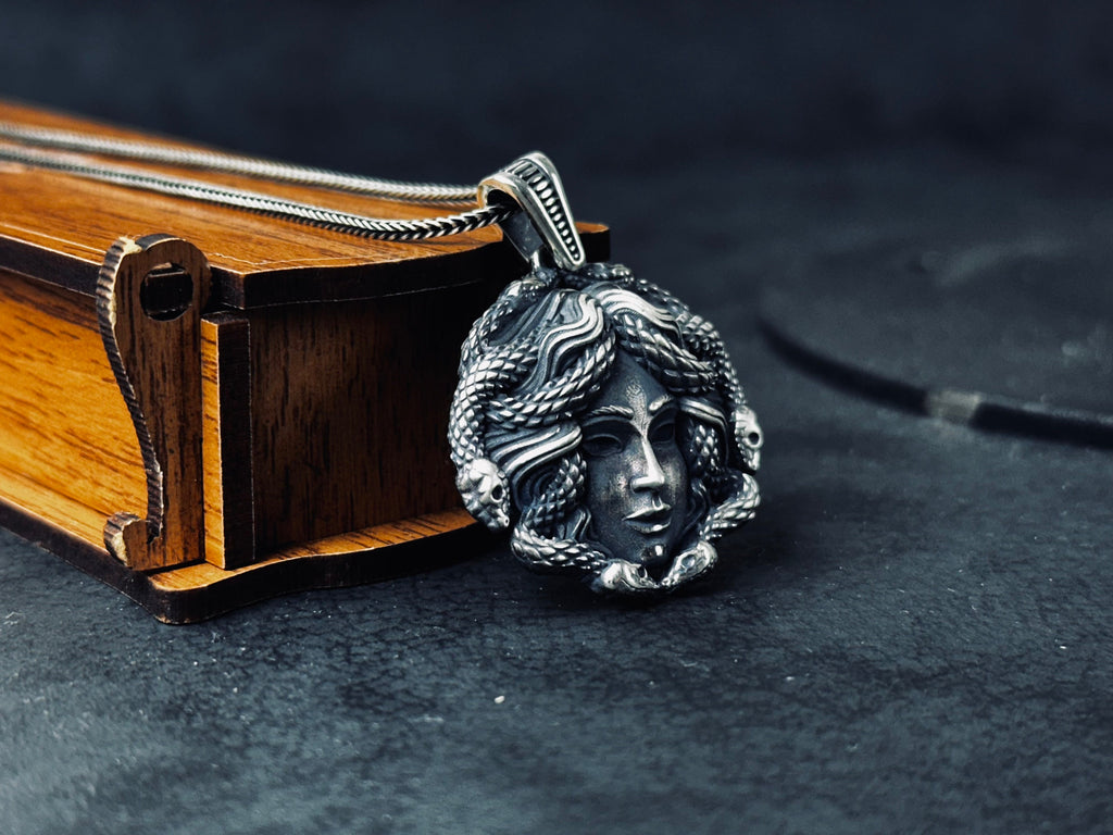 Medusa Head Silver Necklace - Unique Handcrafted Pendant