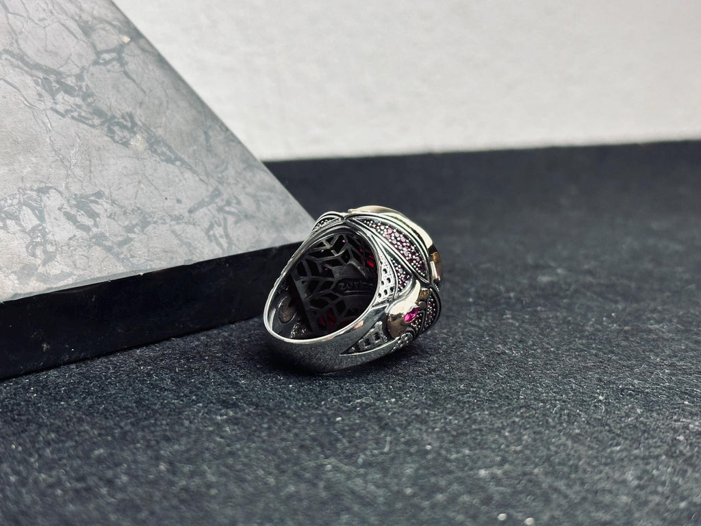 Ottoman Ruby Ring, Sterling Silver for Men (Handcrafted)