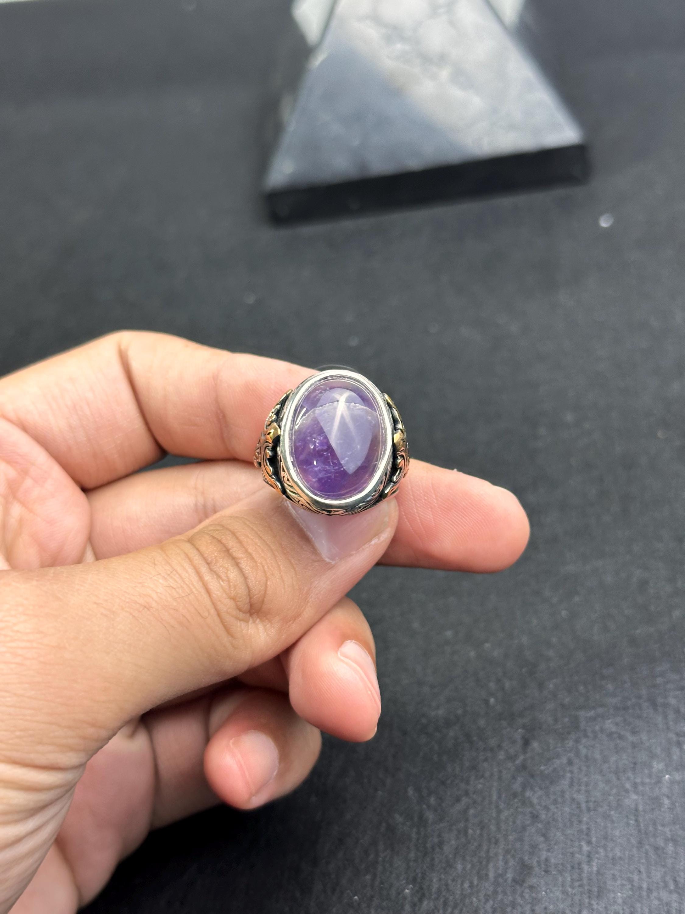 Amethyst Silver Ring - Handmade Men's Gemstone Jewelry