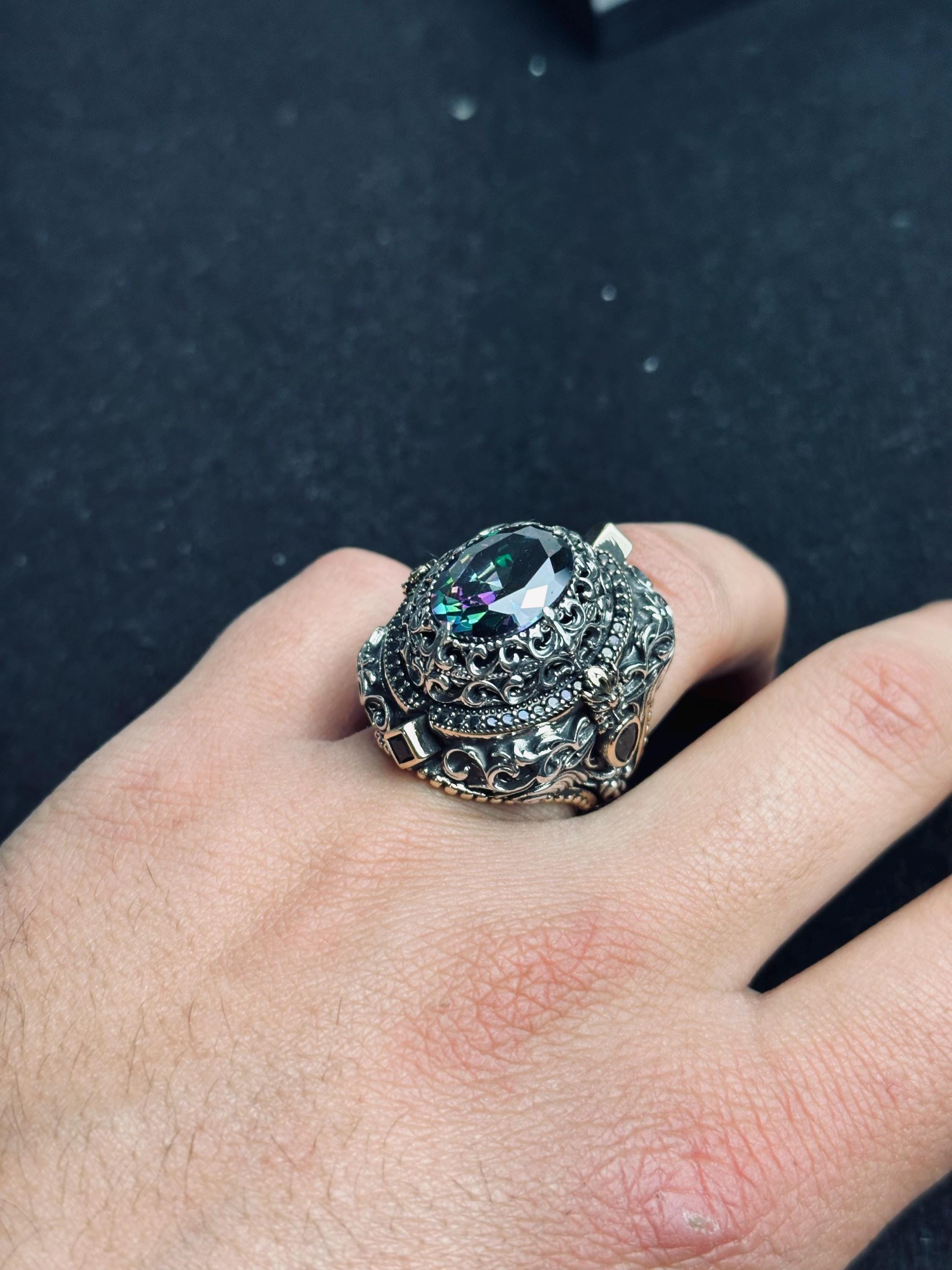 Mystic Topaz Ring, 925 Sterling Silver, Handmade Vintage Style