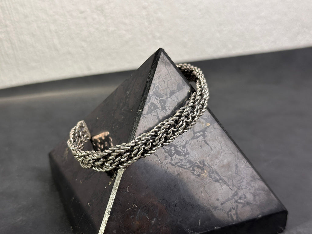 Sterling Silver Cuff Bracelet: Nordic Braided Style - Handmade