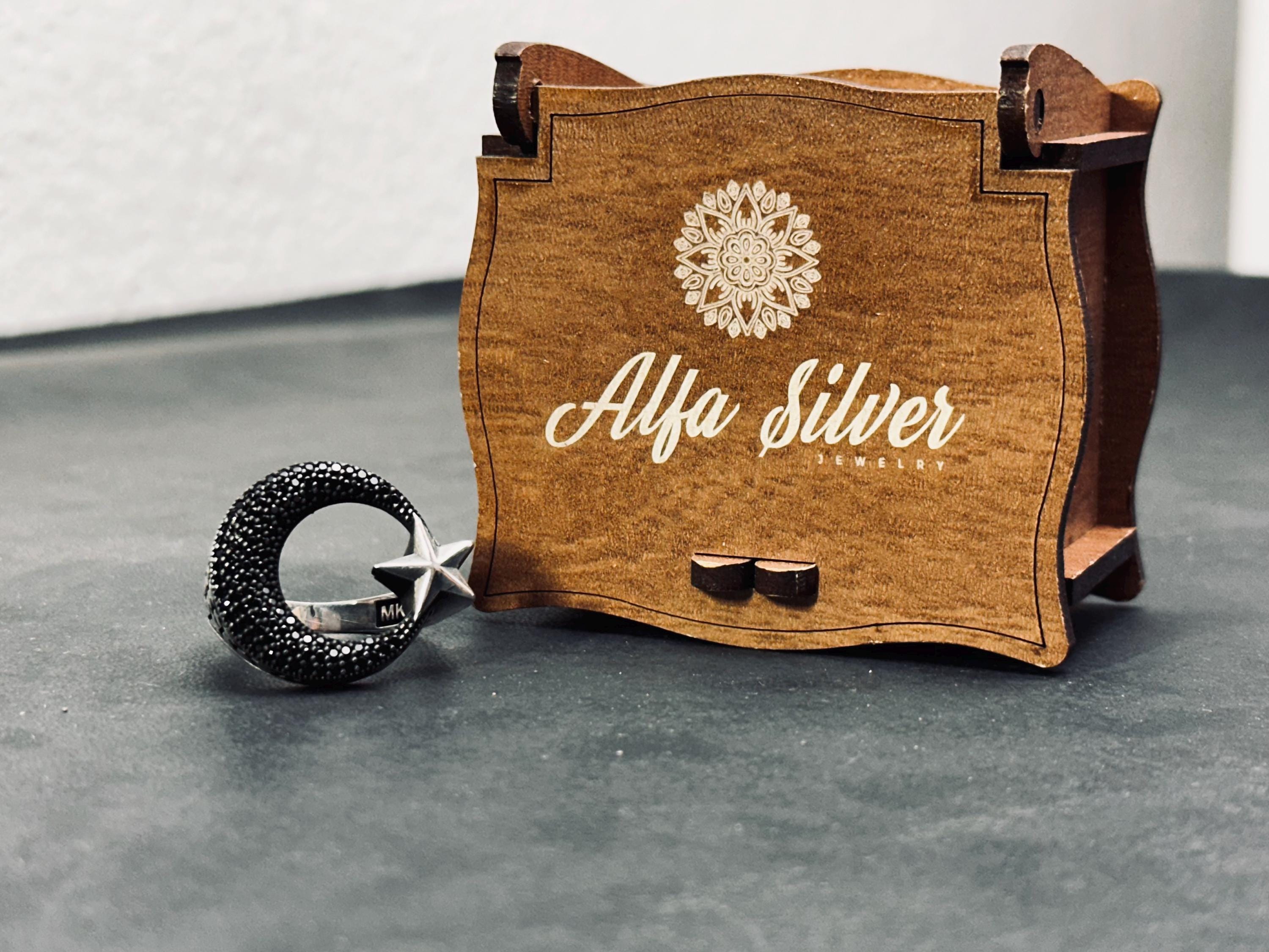Moon Star Ring: Sterling Silver Handmade - Celestial Design