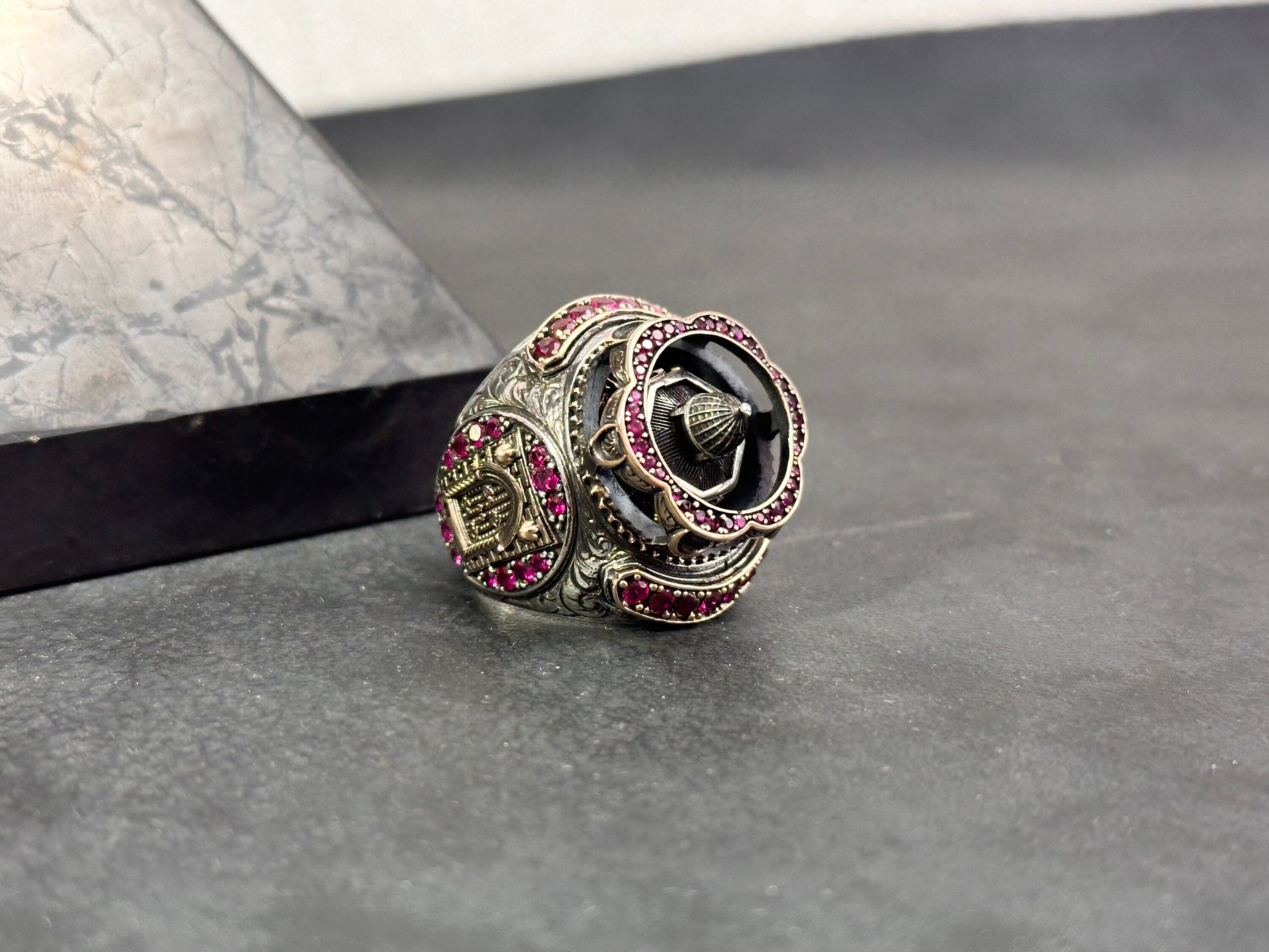 Islamic Sterling Silver Ring, Al Aqsa Masjid Oversized (Handmade)