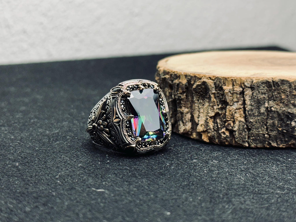 Mystic Topaz Ring: Bold Handmade Jewelry (Turkish 925 Silver)