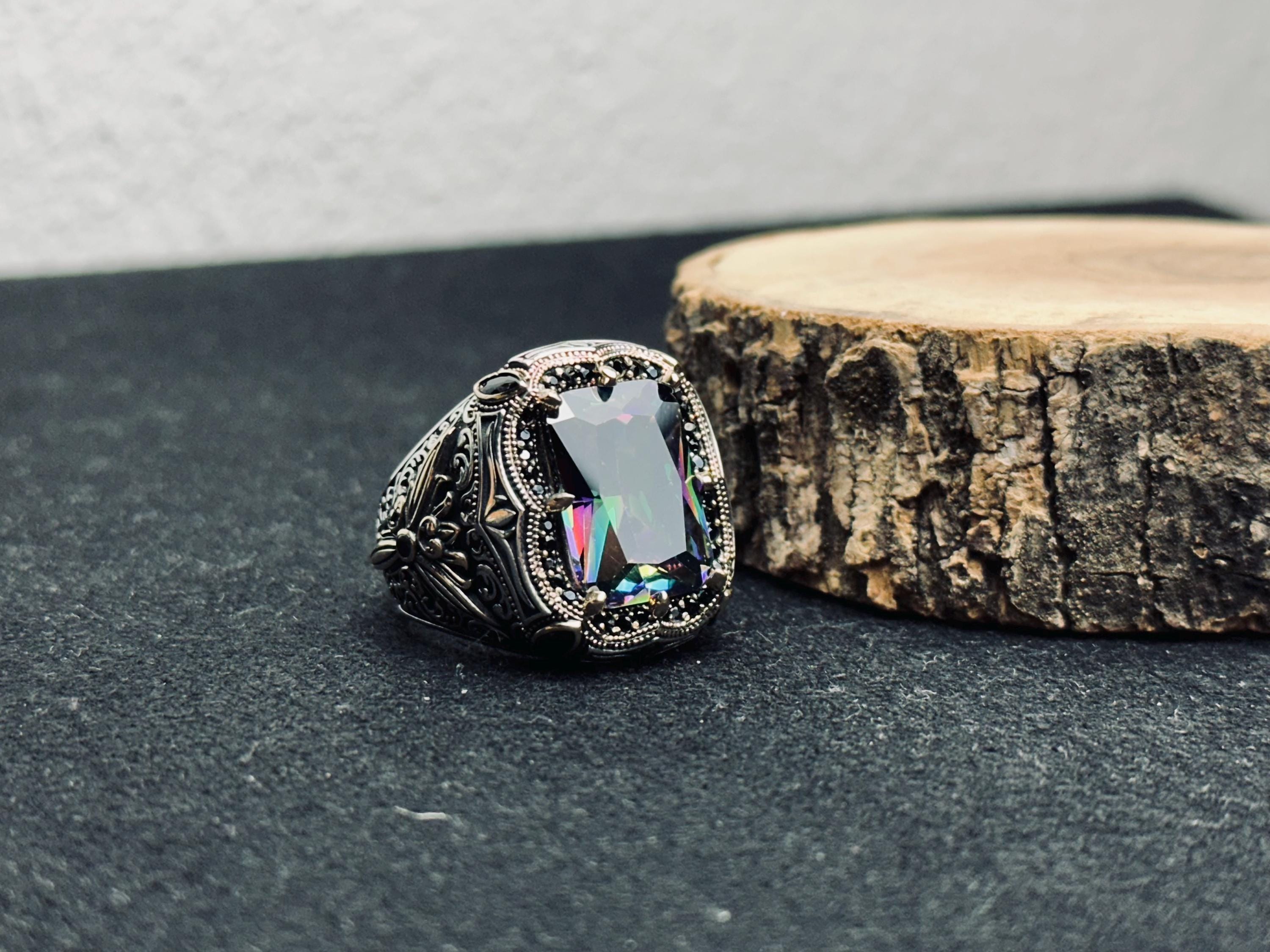 Mystic Topaz Ring: Bold Handmade Jewelry (Turkish 925 Silver)