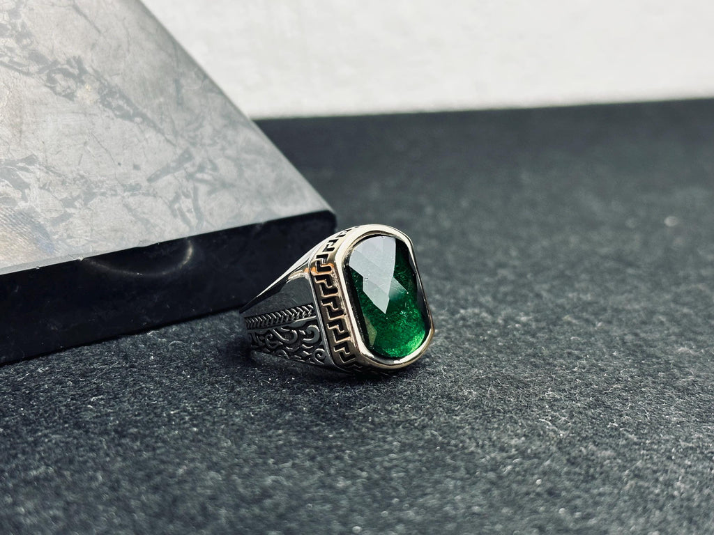 Emerald Ring for Men: Colombian Gemstone (Sterling Silver)