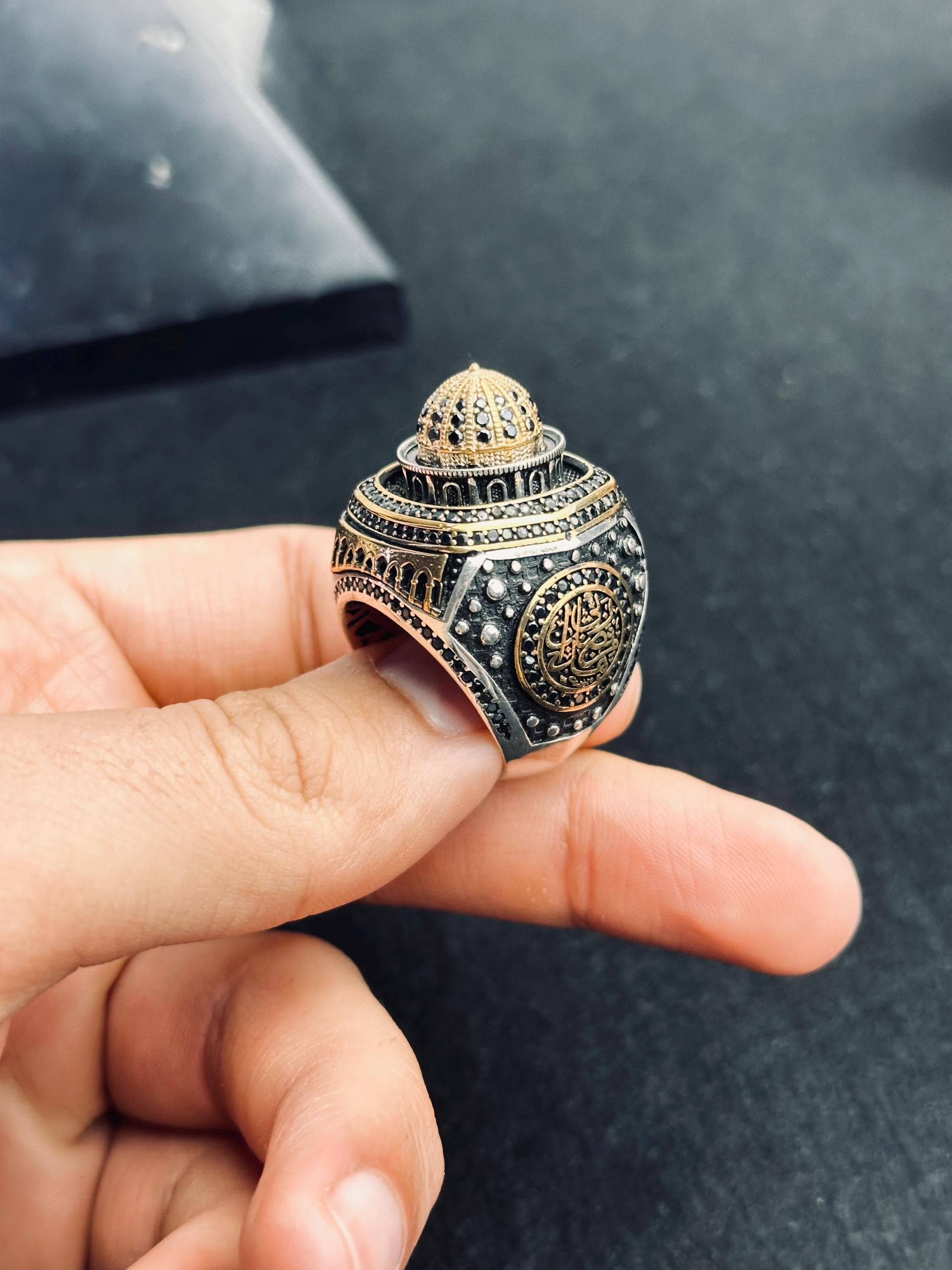 Sterling Silver Masjid Ring - Arabic Calligraphy, Handmade Design