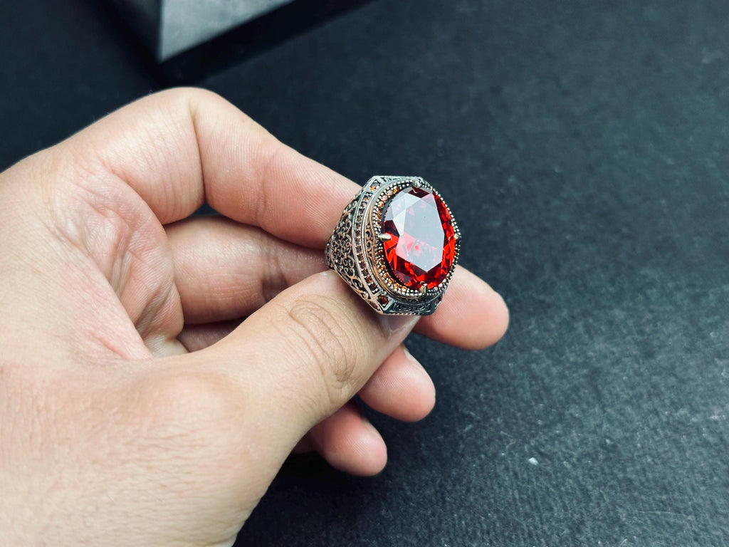 Vintage Ruby Ring: Handmade Ottoman Style in Sterling Silver