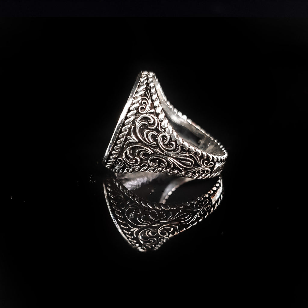 Embroidered Sword Moon Star Ring: Handmade 925 Sterling Silver