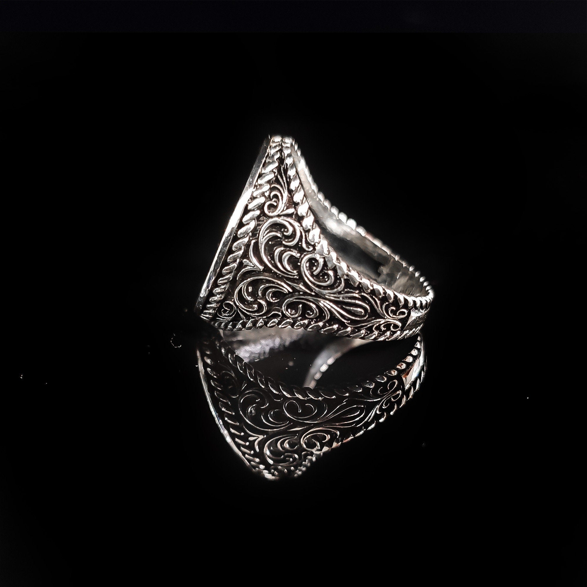Embroidered Sword Moon Star Ring: Handmade 925 Sterling Silver