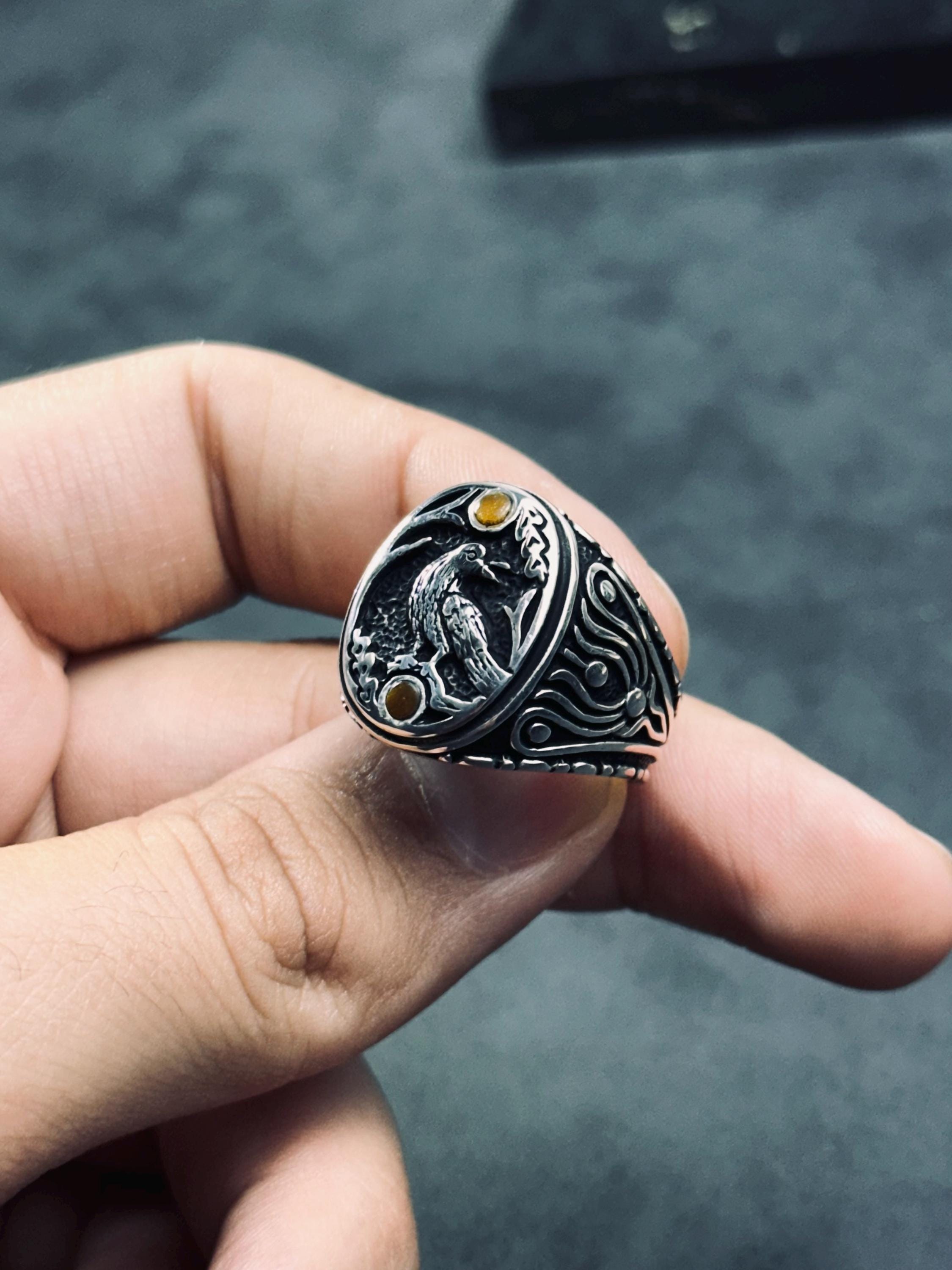 Raven Ring: Sterling Silver Engraved Animal Jewelry (Size Options)