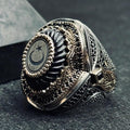 Men's Sterling Silver Ring: Turkish Moon Star - Handmade Oval Band