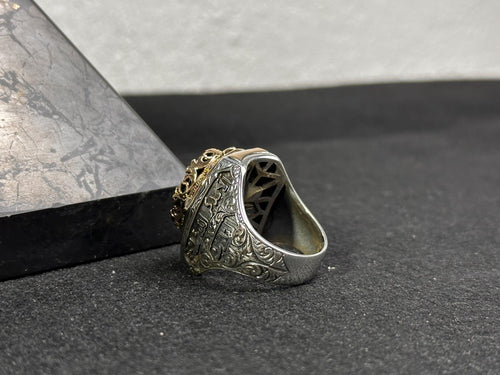 Arabic Calligraphy Ring: Sterling Silver with CZ Stone (Men's Size)