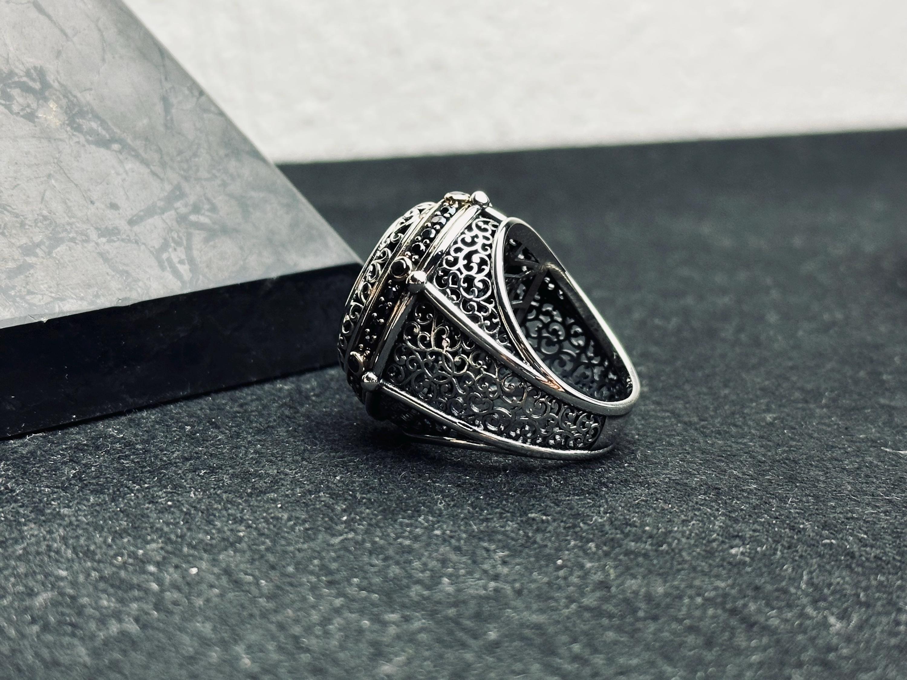 Seal of Solomon Ring: Handmade Sterling Silver - Islamic Calligraphy