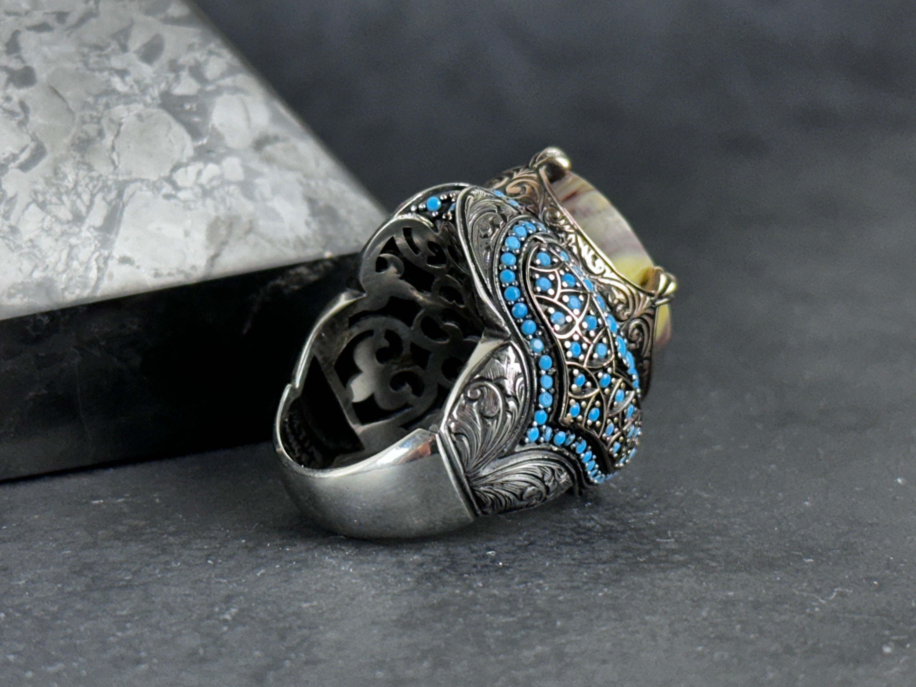 Seal of Solomon Ring: Spiritual Amber Stone (Sterling Silver)