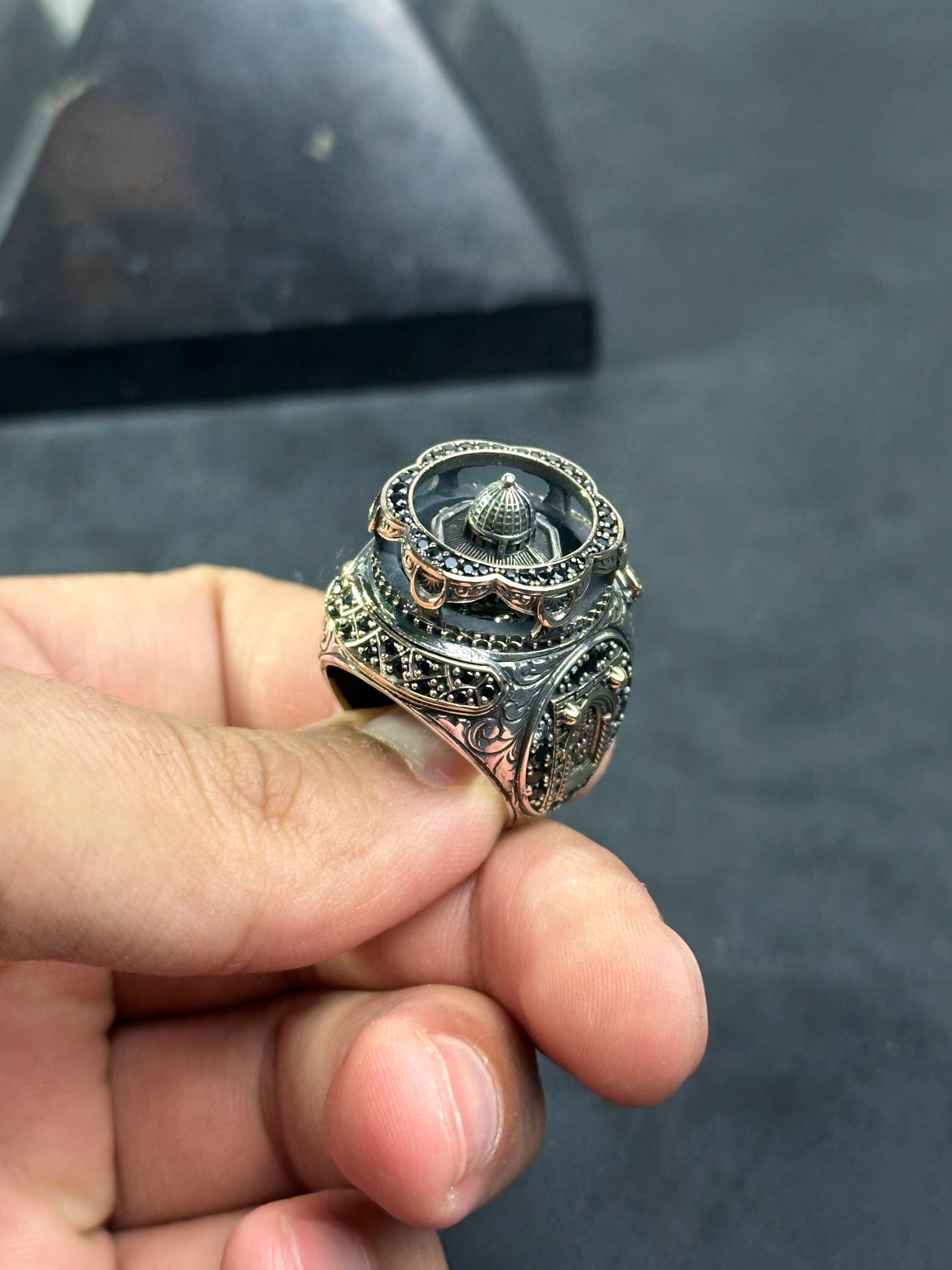 Islamic Sterling Silver Ring, Masjid Al Aqsa Oversized (Handmade)