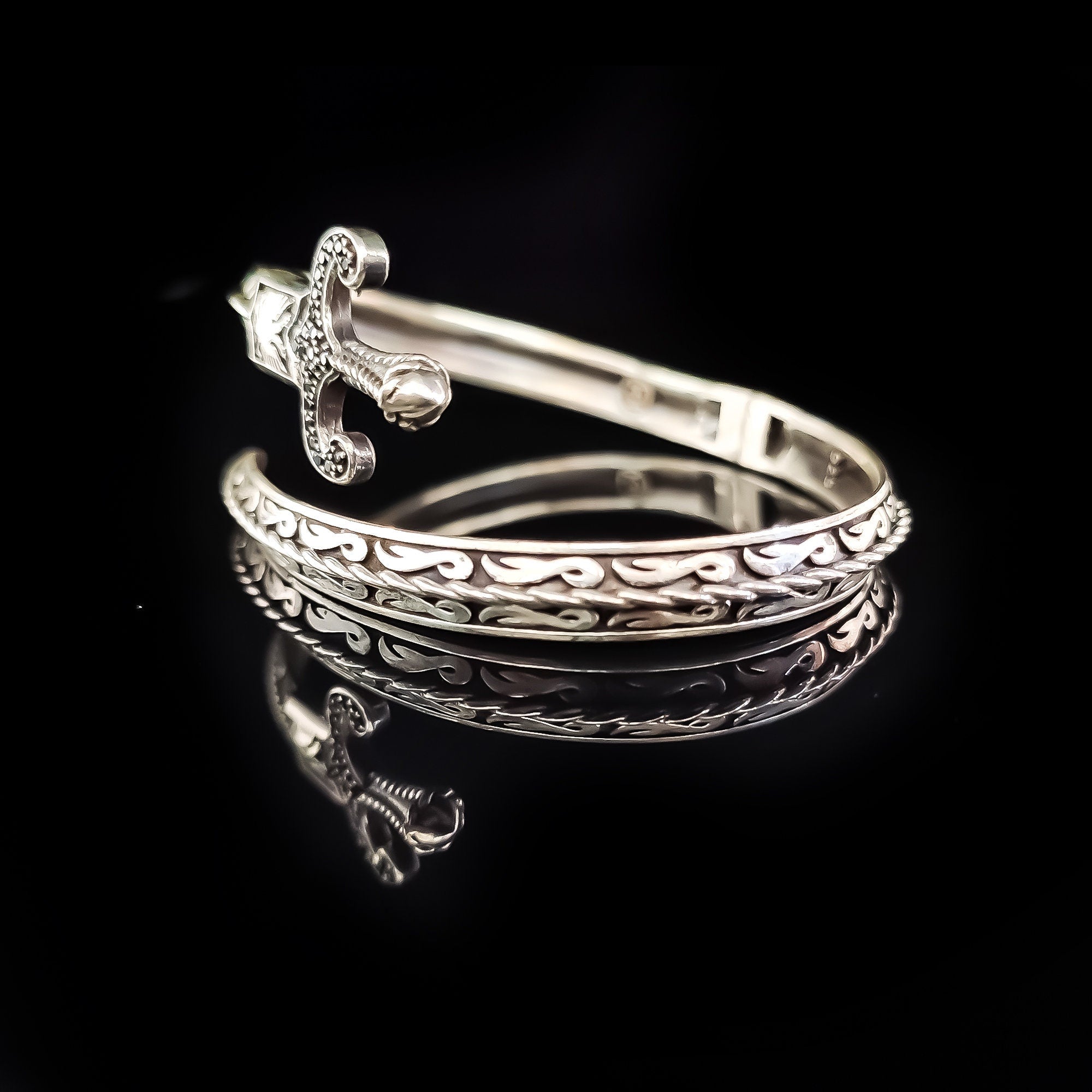 Sterling Silver Sword Bracelet: Blackstone Warrior Cuff