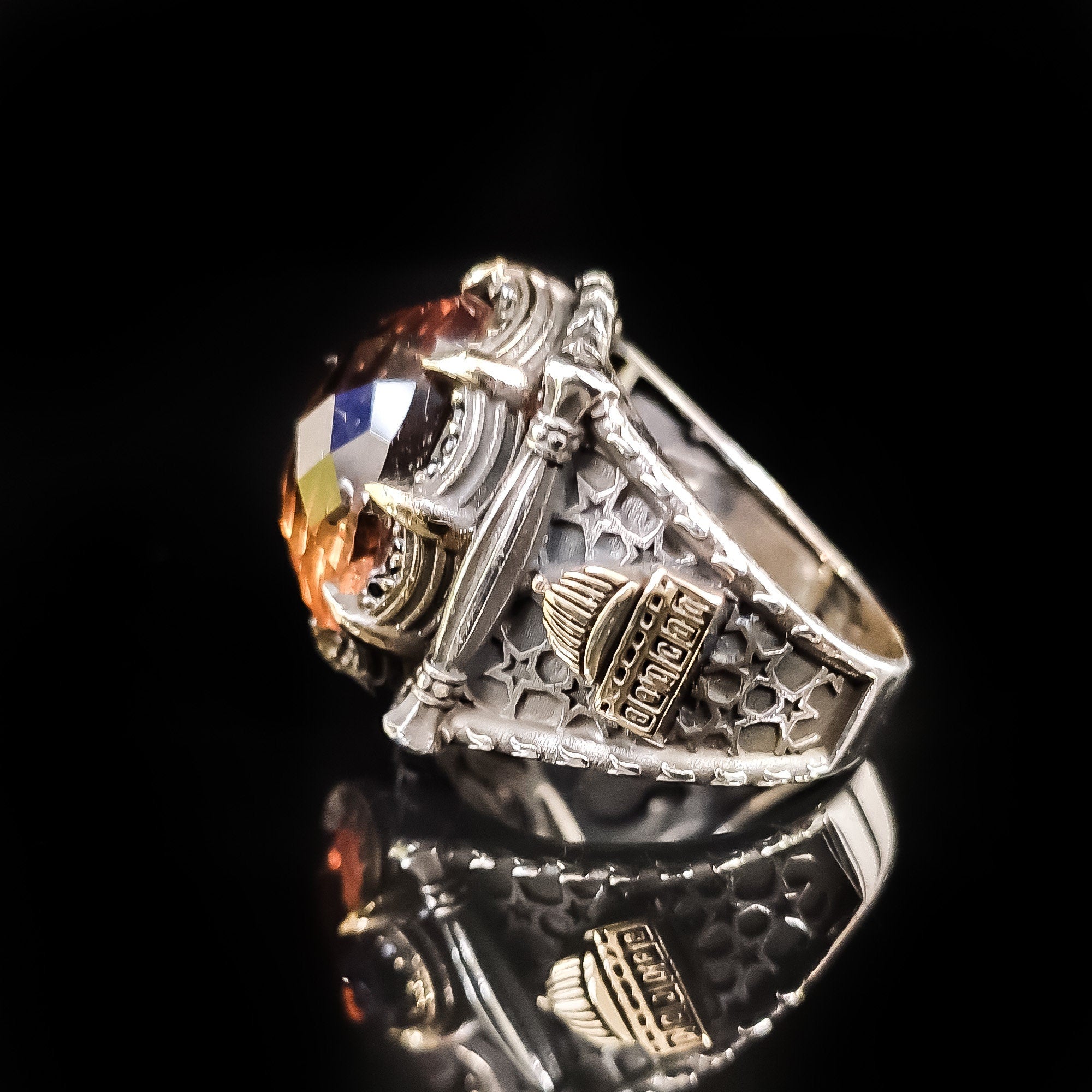 Sultanit Silver Ring, Mosque Design (Handmade, 925 Sterling)