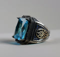 Men's Sterling Silver Ring: Blue Zirconia Stone - Handmade Jewelry